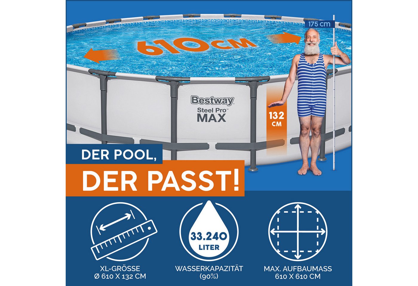 Thumbnail - Bestway Sandfilteranlage Steel Pro MAX™ Frame Pool Komplett-Set mit Filterpumpe Ø 610 x 132 (Set)