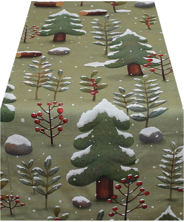HOSSNER - HOMECOLLECTION Tischläufer Schneewald, Weihnachtsdeko, Winterzeit  (1-tlg), mit weihnachtlichem Motiv, Hochwertiger Tischläufer von Hossner