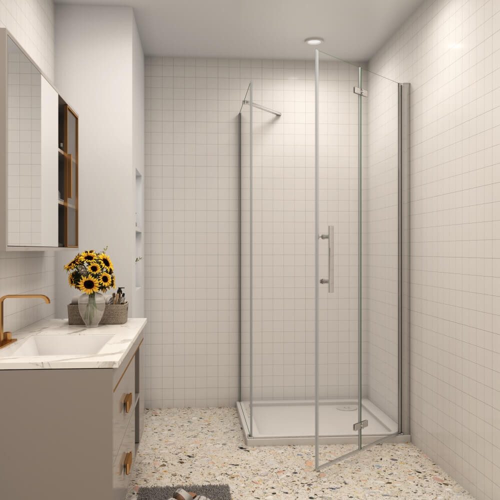 Duschparadies Eckdusche 195cm Scharniertür Pendeltür 6mm ESG Chrom Duschtür Duschkabine, BxT: 70x70 cm, Einscheibensicherheitsglas, ebenerdiger Einbau möglich