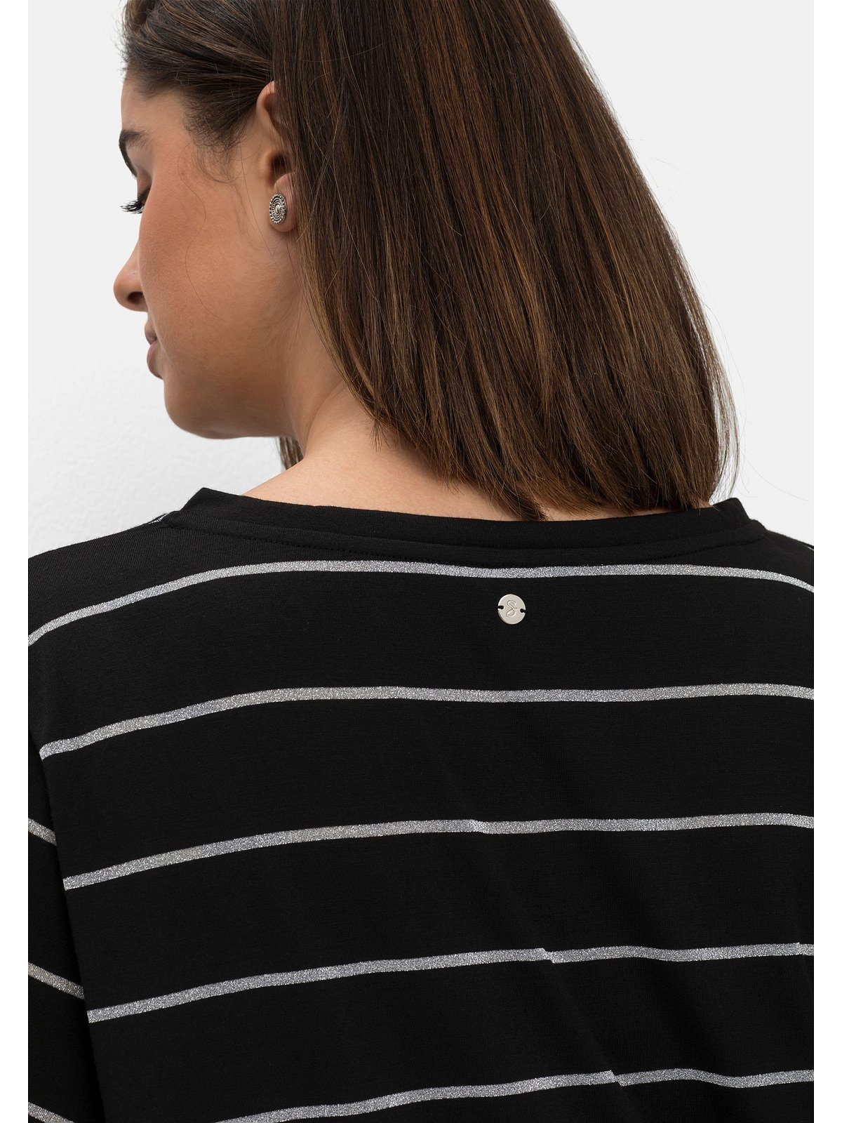 Sheego T-Shirt Große Größen schwarz mit Flügelärmeln Glitzergarn und