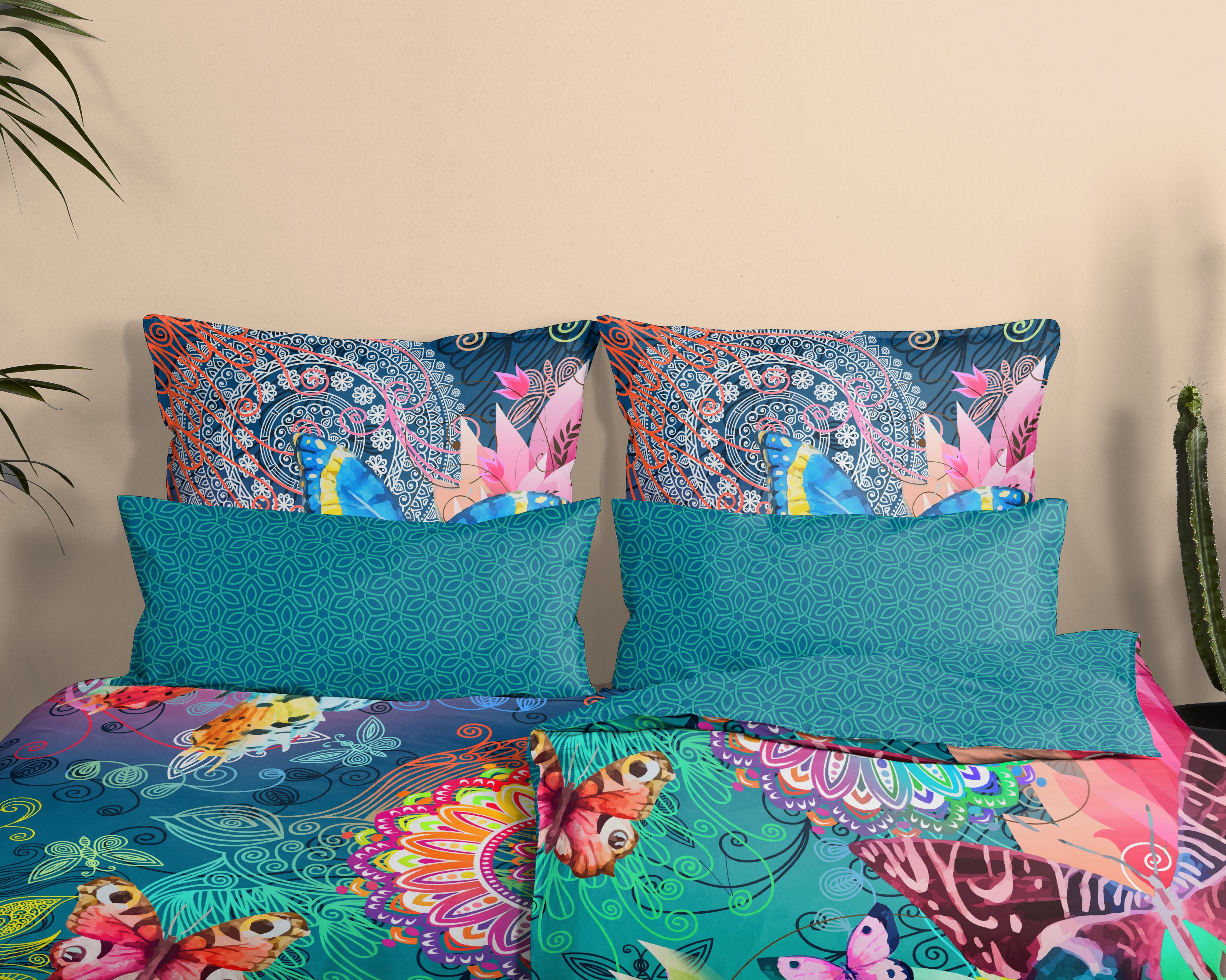 hip Wendebettwäsche Parada, Satin, 2 teilig, Satin, Reißverschluss, Wendeoptik, Mandala, Schmetterling, Bunt