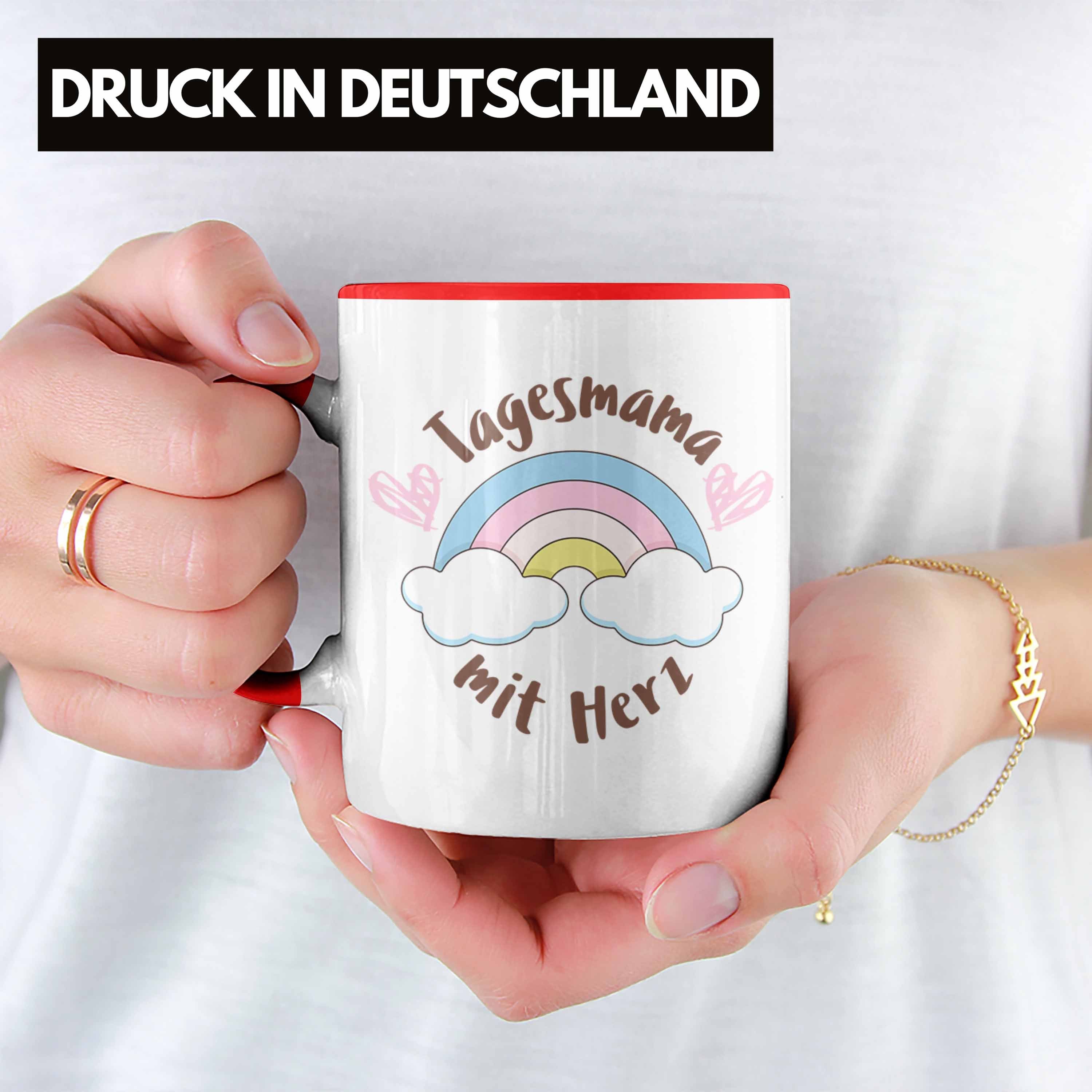 Trendation Tasse Geschenk Trendation Tasse Tagesmama Erzieherin Aufpasserin Tagesmutter Herz Rot Geschenkidee - mit