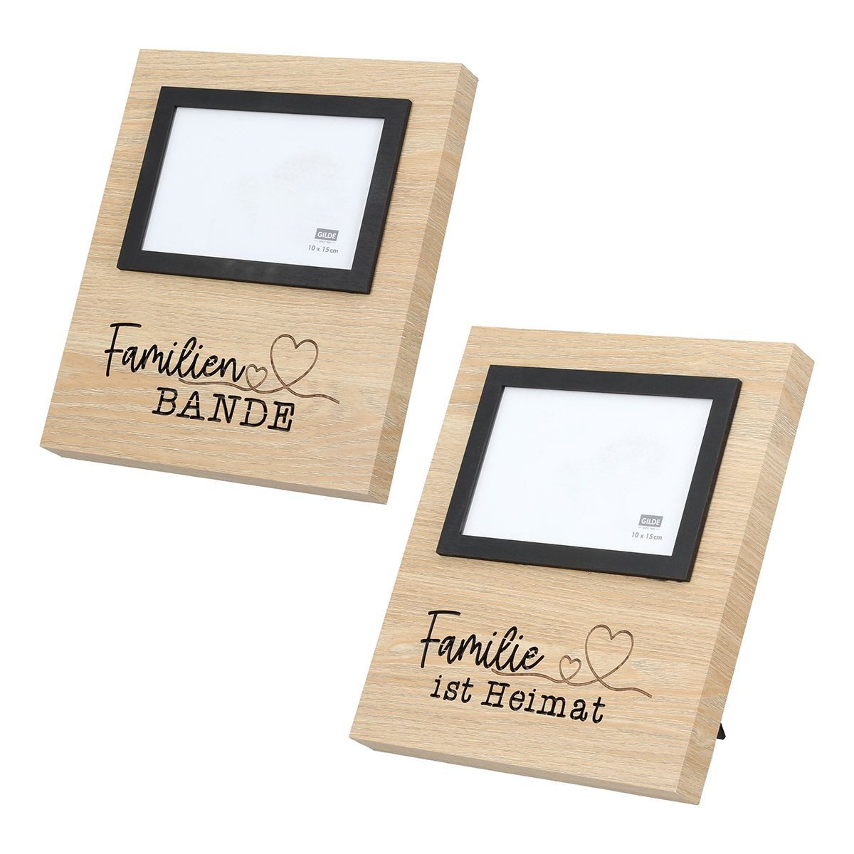 GILDE LED-Bilderrahmen LED Fotorahmen Set Familie Spruch 10x15 cm MDF Holzoptik, (2 St)