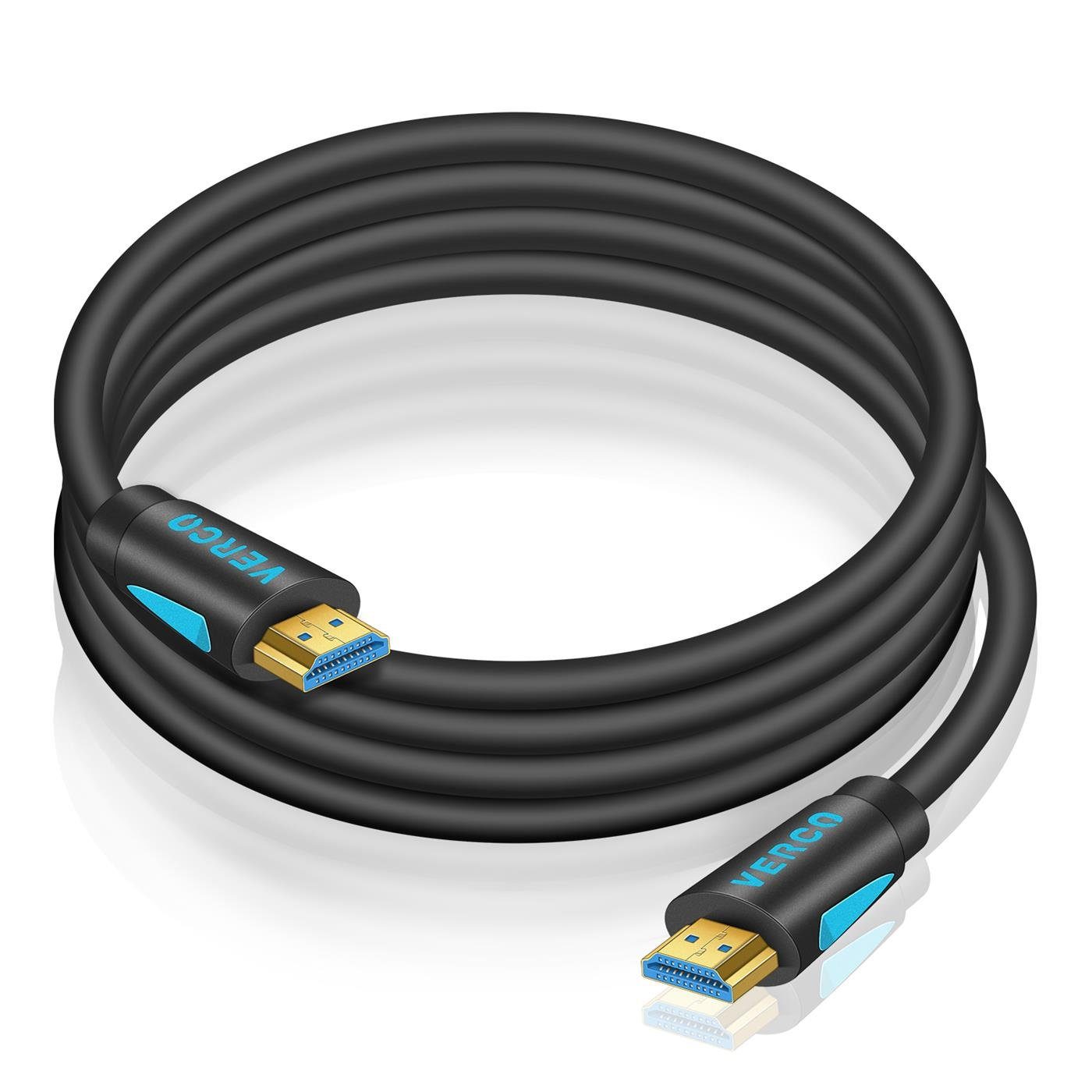 VERCO Full HD 4K 8K UHD rundes 2.1 HDMI-Kabel, HDMI Typ A, (50 cm), HDR eARC 3D Cec High Speed Ethernet Stecker sind vergoldet