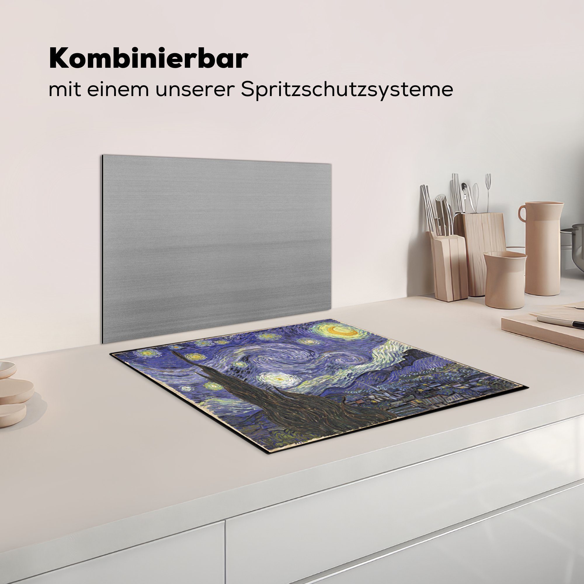 Ceranfeldabdeckung Vincent Vinyl, Gogh, Induktionsmatte van tlg), für Sternennacht MuchoWow Herdblende-/Abdeckplatte (1 die - cm, 59x52 küche,