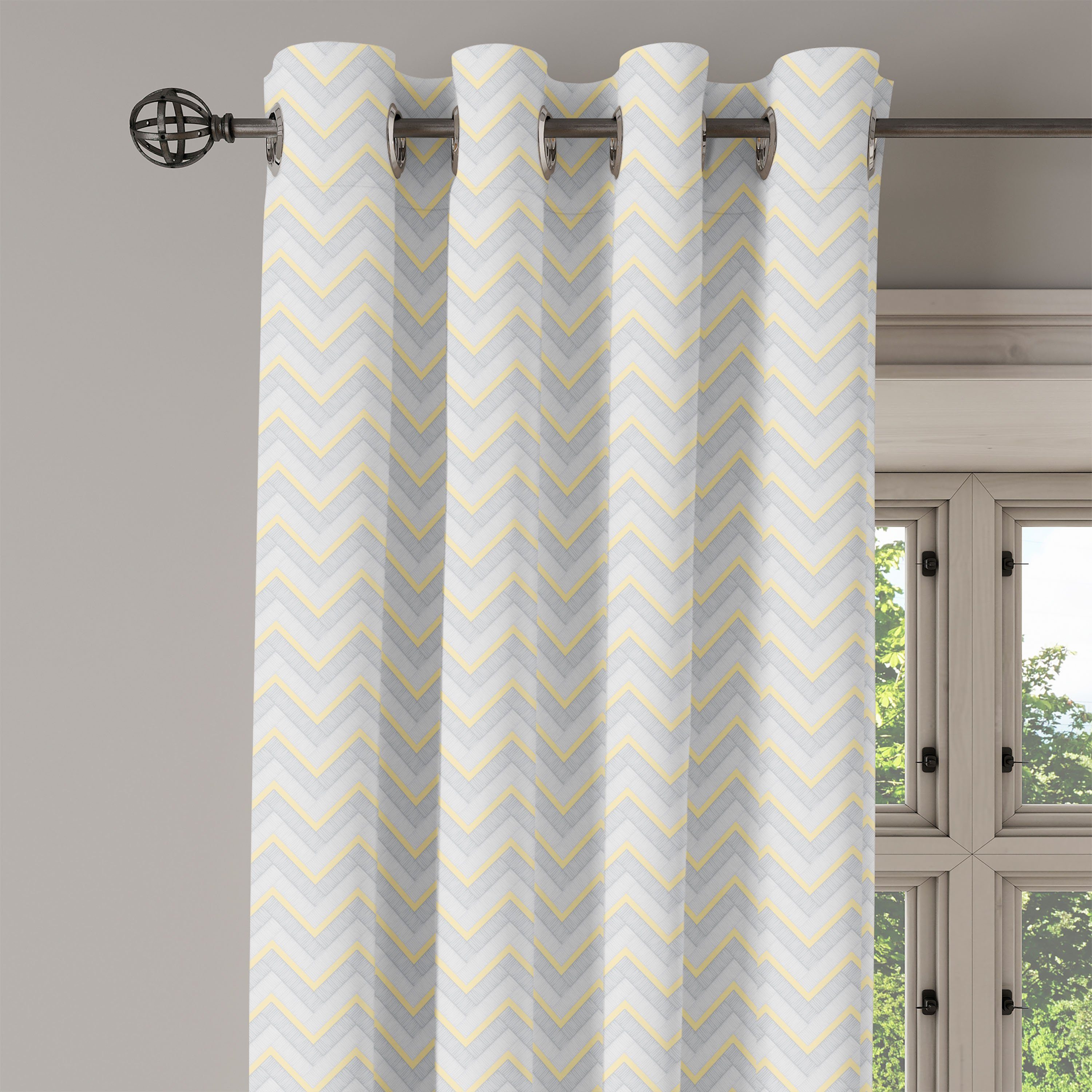 Abakuhaus, Schlafzimmer 2-Panel-Fenstervorhänge Dekorative Vintage Gardine Grau für Wohnzimmer, Chevron