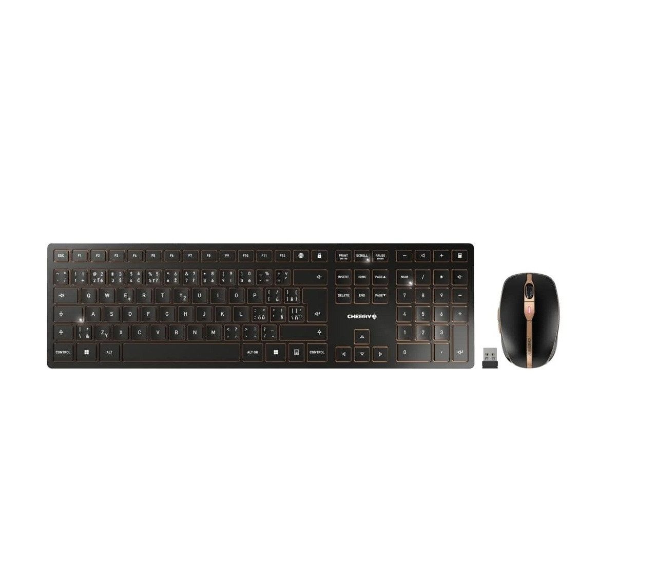 Cherry DW 9000 SLIM, Kabelloses, CZ/SK Layout (QWERTZ/QWERTY), Schwarz-Bronze Tastatur- und Maus-Set