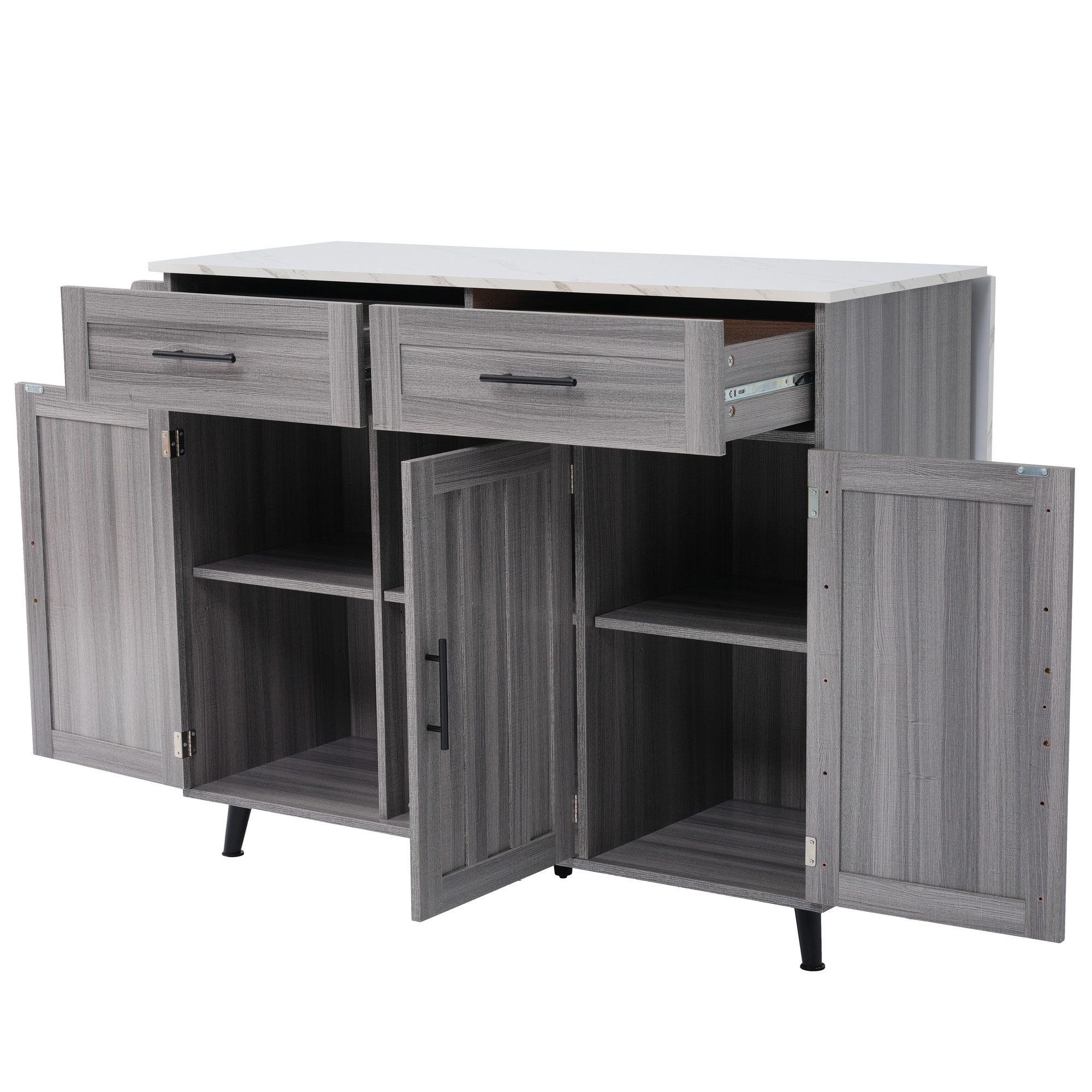 HT Küchenwagen 129x46(71)x91,5cm Esstischwagen, Stauschränken, faltbare Arbeitsplatte, (Set), Mit Inneneinlegeböden, 5 Rädern, 2 Schubladen, für Esszimmer