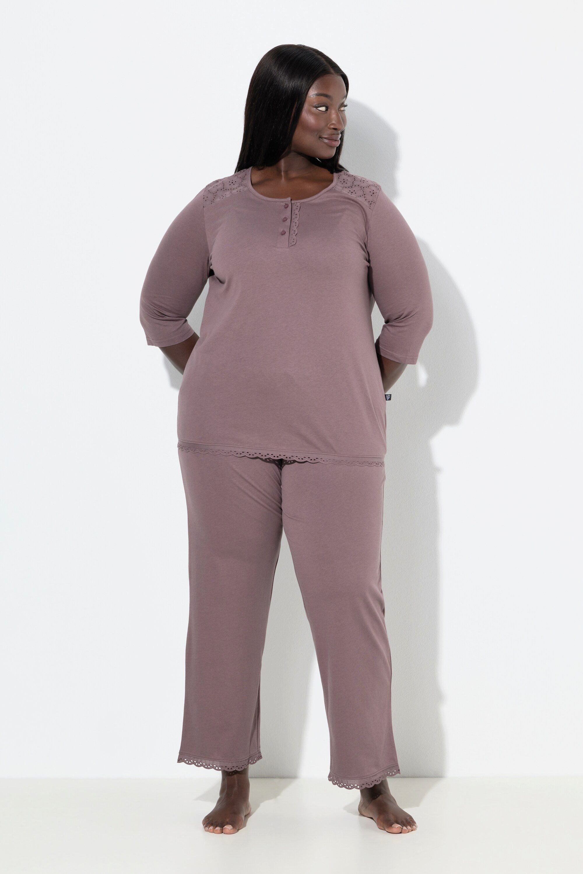 Ulla Popken Pyjama Pyjama Zweiteiler Lochstickerei günstig online kaufen