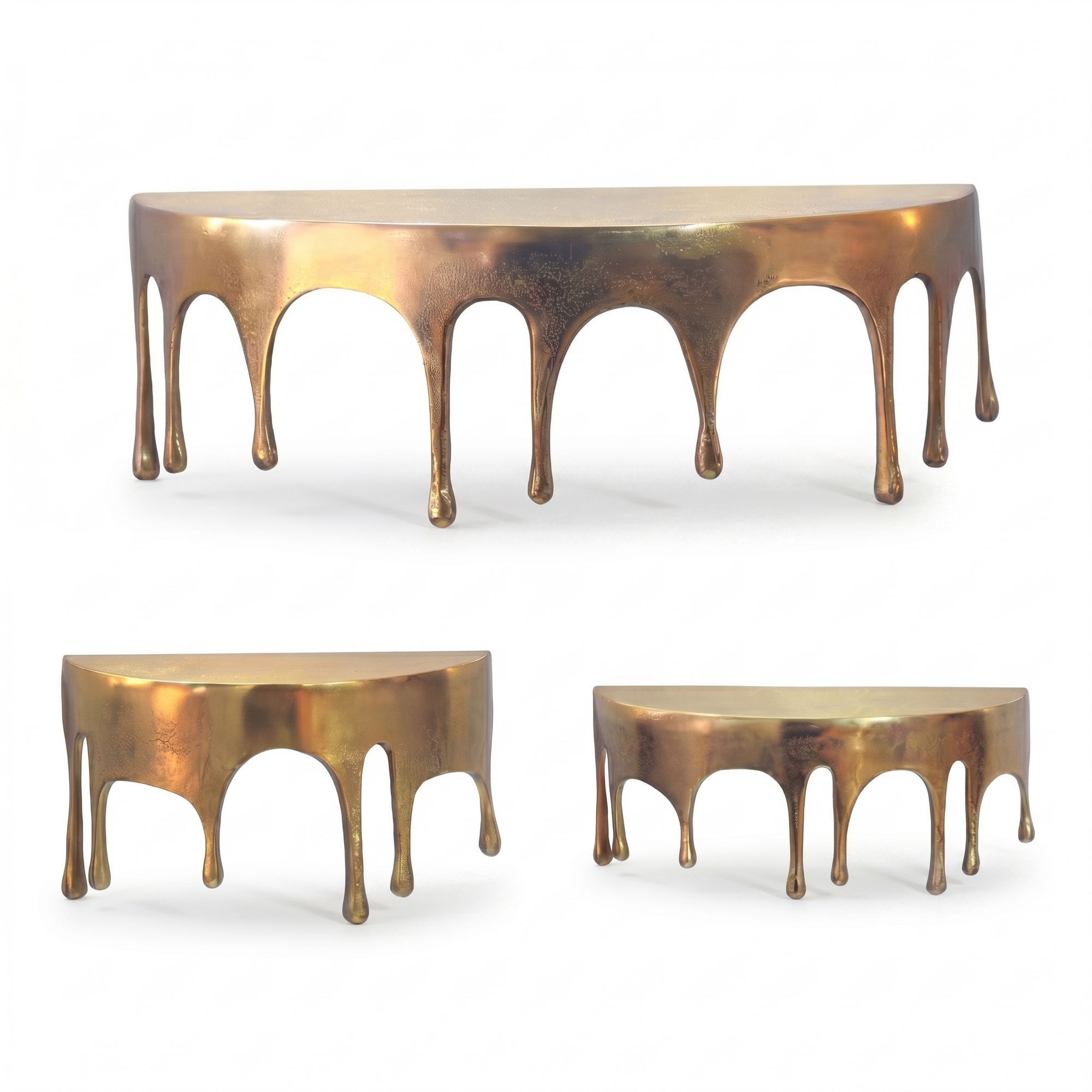 furnicato Wandregal 3er Set 60x28x20cm Goldfarben, Handgefertigtes Design-Regal mit Tropfen-Silhouette für die Wand