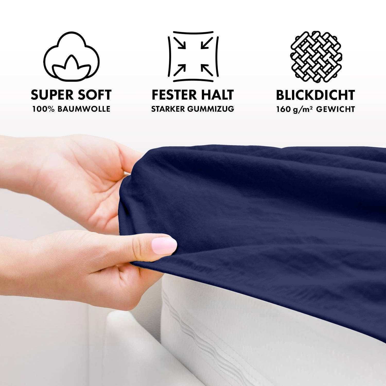 Jacobson Spannbettlaken BOXSPRING & ÜBERLÄNGE aus 100% Baumwolle, für hohe & lange Matratzen, Jersey Bettlaken 160 g/m² – Bild 3 von 5