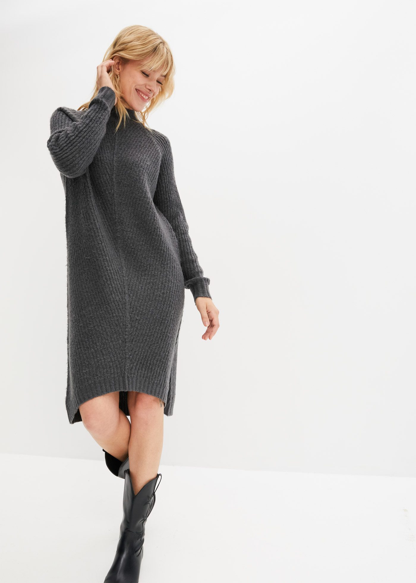 bonprix Strickkleid Strickkleid mit Vokuhila-Saum