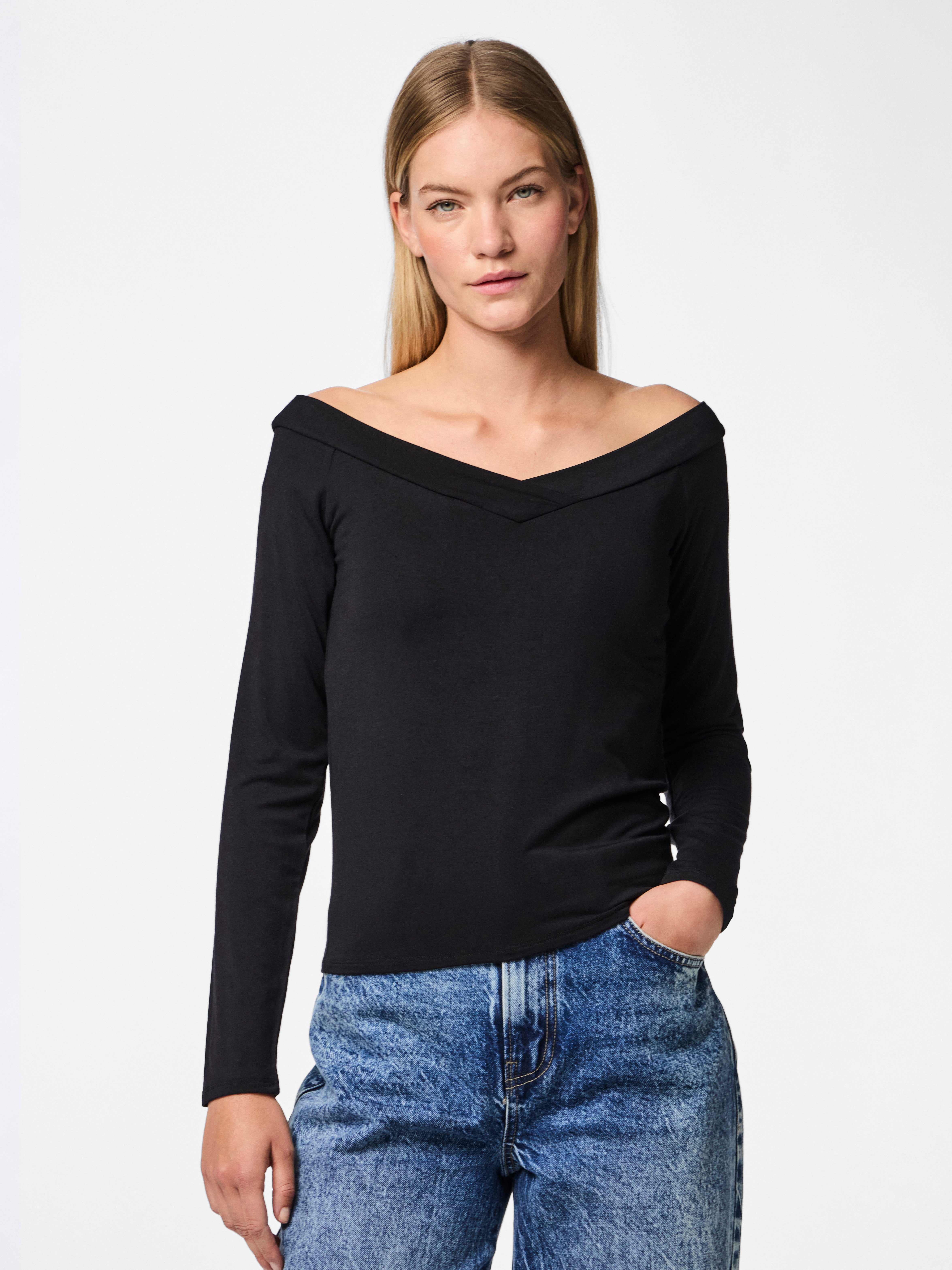 pieces Langarmshirt PCMALIVA LS OFF SHOULDER V-NECK TOP NOOS