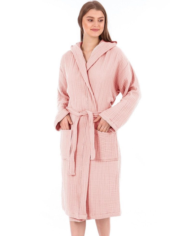 Musselin Welt Morgenmantel Musselin Bade/Morgenmantel in Schwarz aus Biobaumwolle, Gürtel