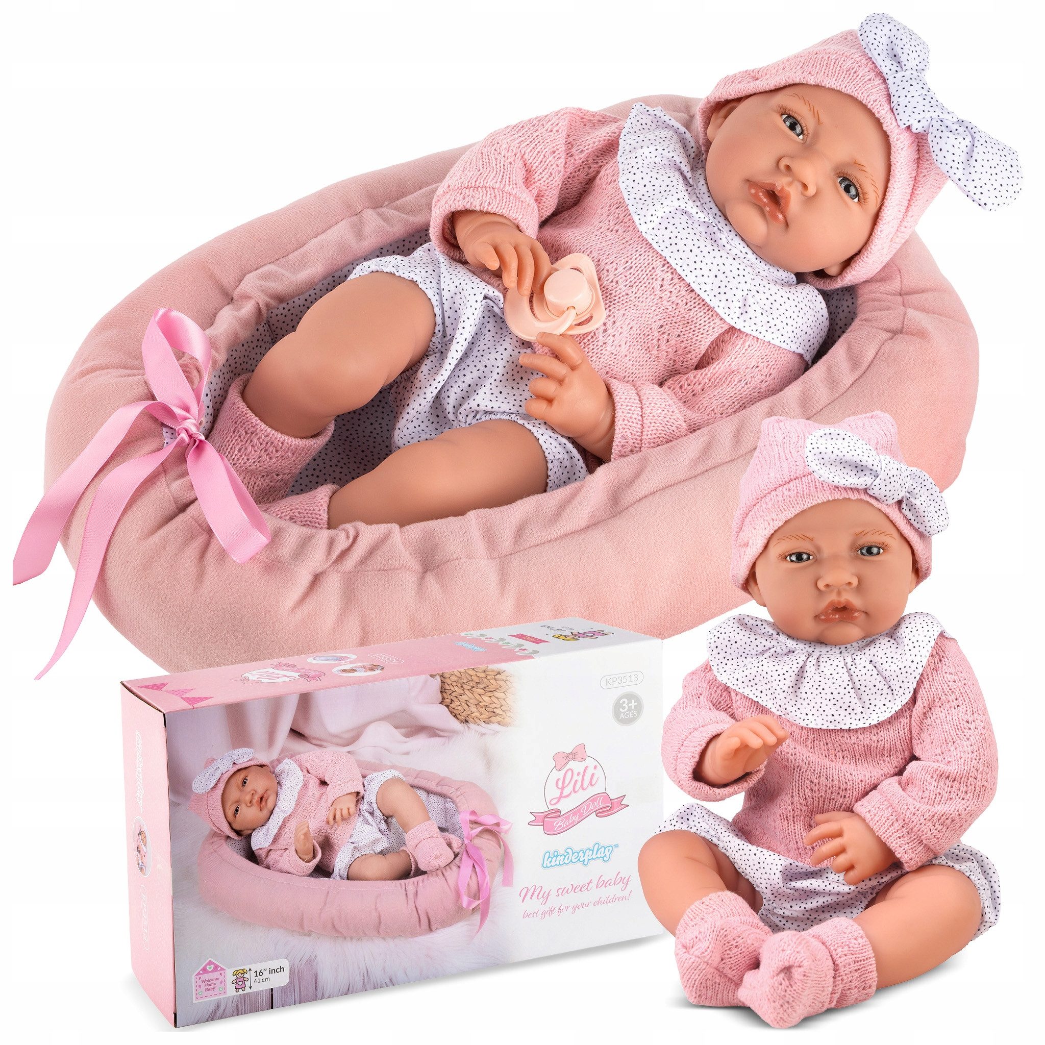 Kinderplay Dolls & Strollers Babypuppe Interaktive Babypuppe Lili 41 cm – mit Kokon – sprechend (Set)