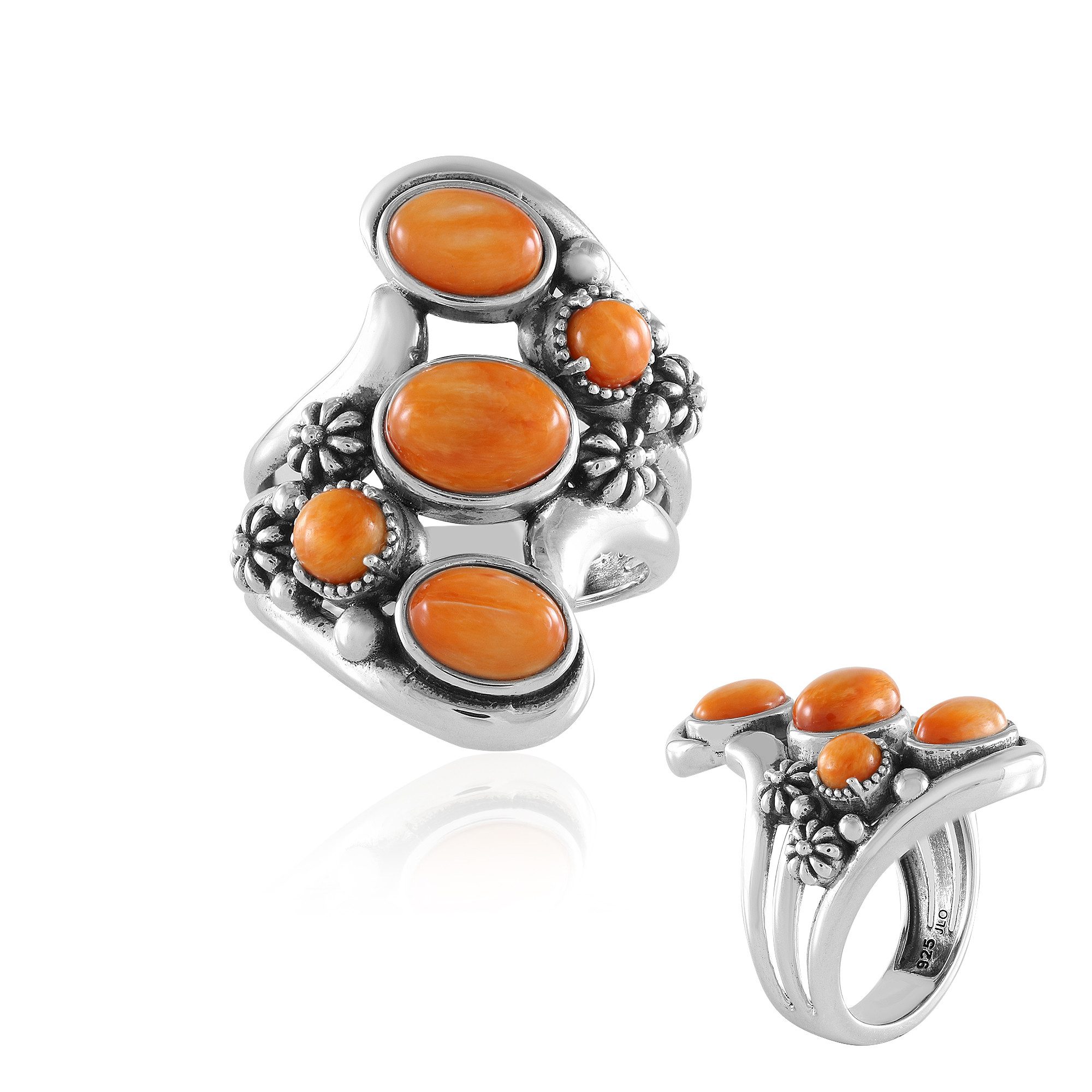 Cavill Silberring Cavill Ring aus 925 Sterling Silber mit 3,09 ct orange Cabochons (1-tlg)