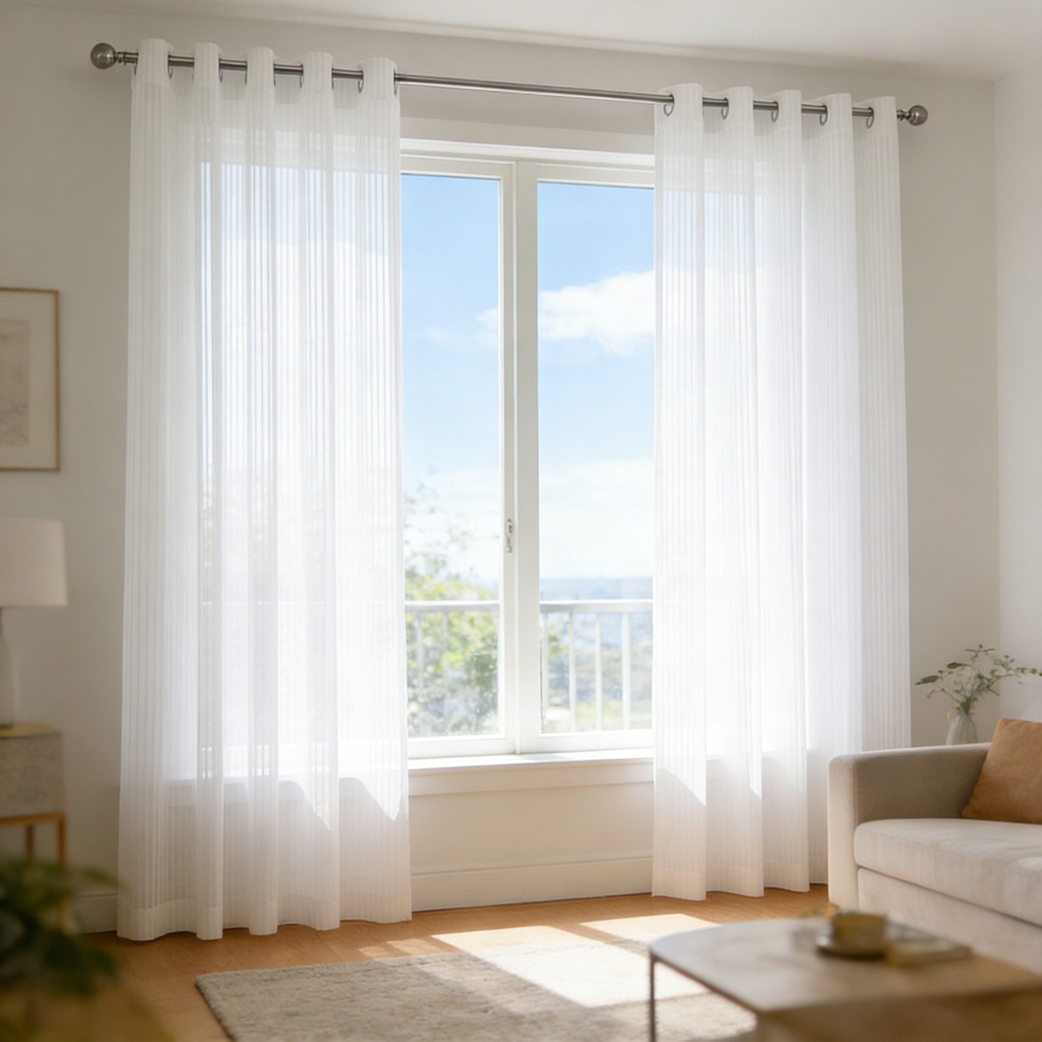 BlingBin Gardine 2er-Set Voile Vorhänge mit Ösen (4 cm) (2 St), Ösen, halbtransparent, Voile, für Schlafzimmer Wohnzimmer, Weiß, H 245 x B140cm
