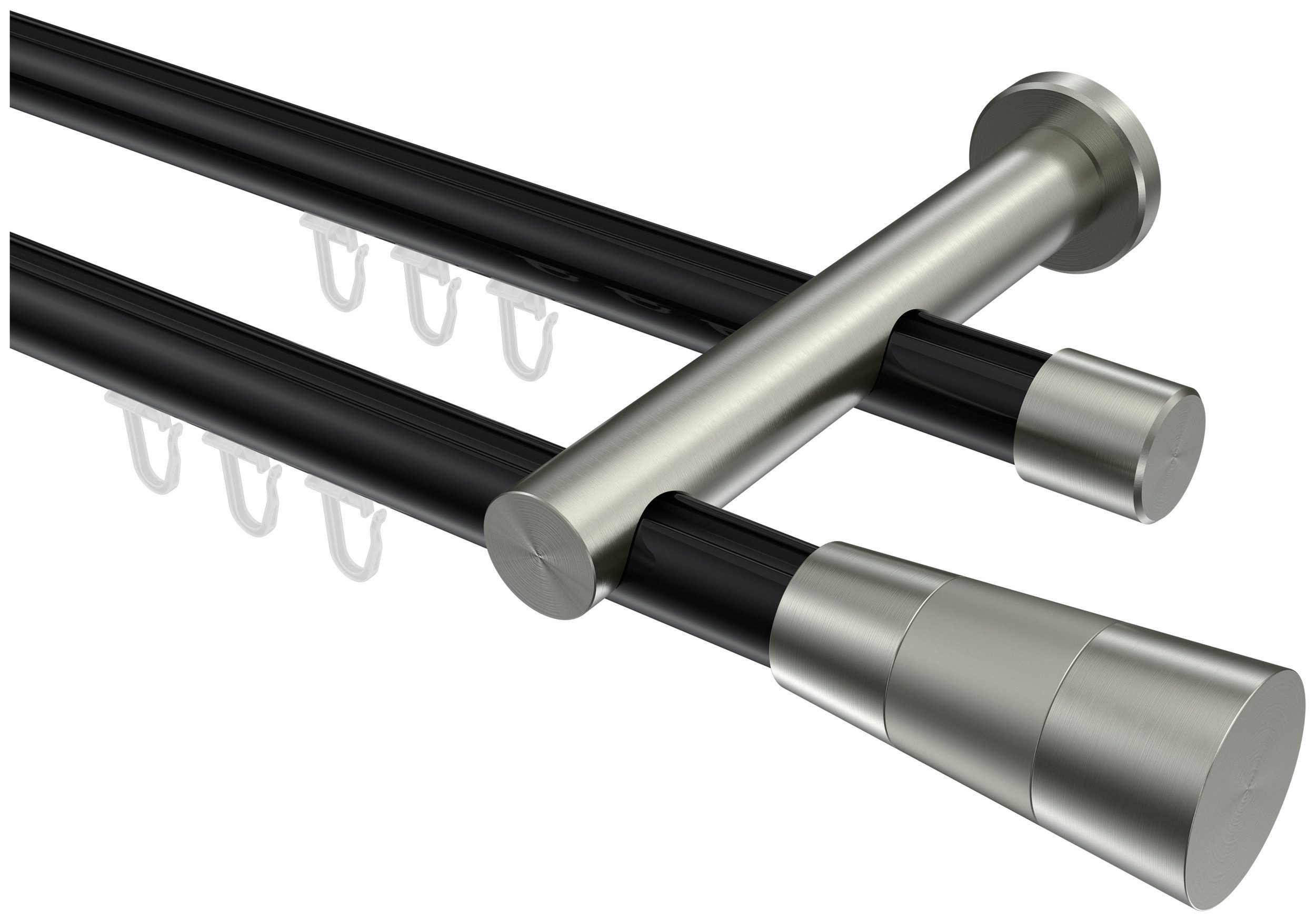 INTERDECO Innenlaufschiene Platon Tanara, Ø 20 mm, 2-läufig, Fixmaß, kürzbar, Wandmontage, Aluminium, Schwarz / Edelstahl-Optik / Bicolor