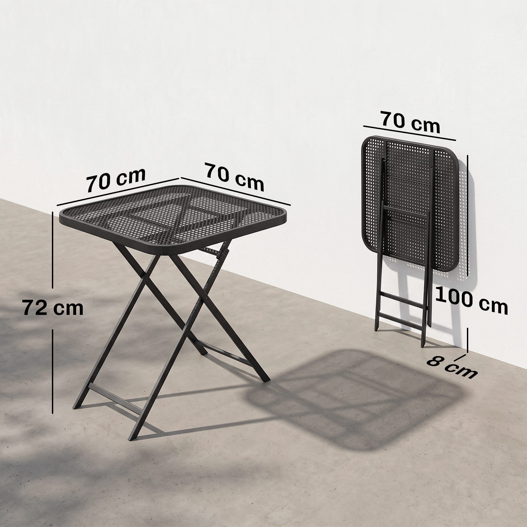 Outsunny Gartentisch Esstisch Outdoor quadrarisch Beistelltisch Terrassentisch (Stahl Klapptisch, 1-St., klappbar Balkontisch), 70 x70 cm, für Garten, Terrasse, Balkon, Schwarz
