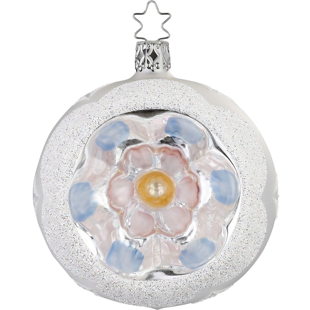 INGE-GLAS® Weihnachtsbaumkugel Reflexkugel Blüte orange/weiß (1 St), mundgeblasen, handbemalt