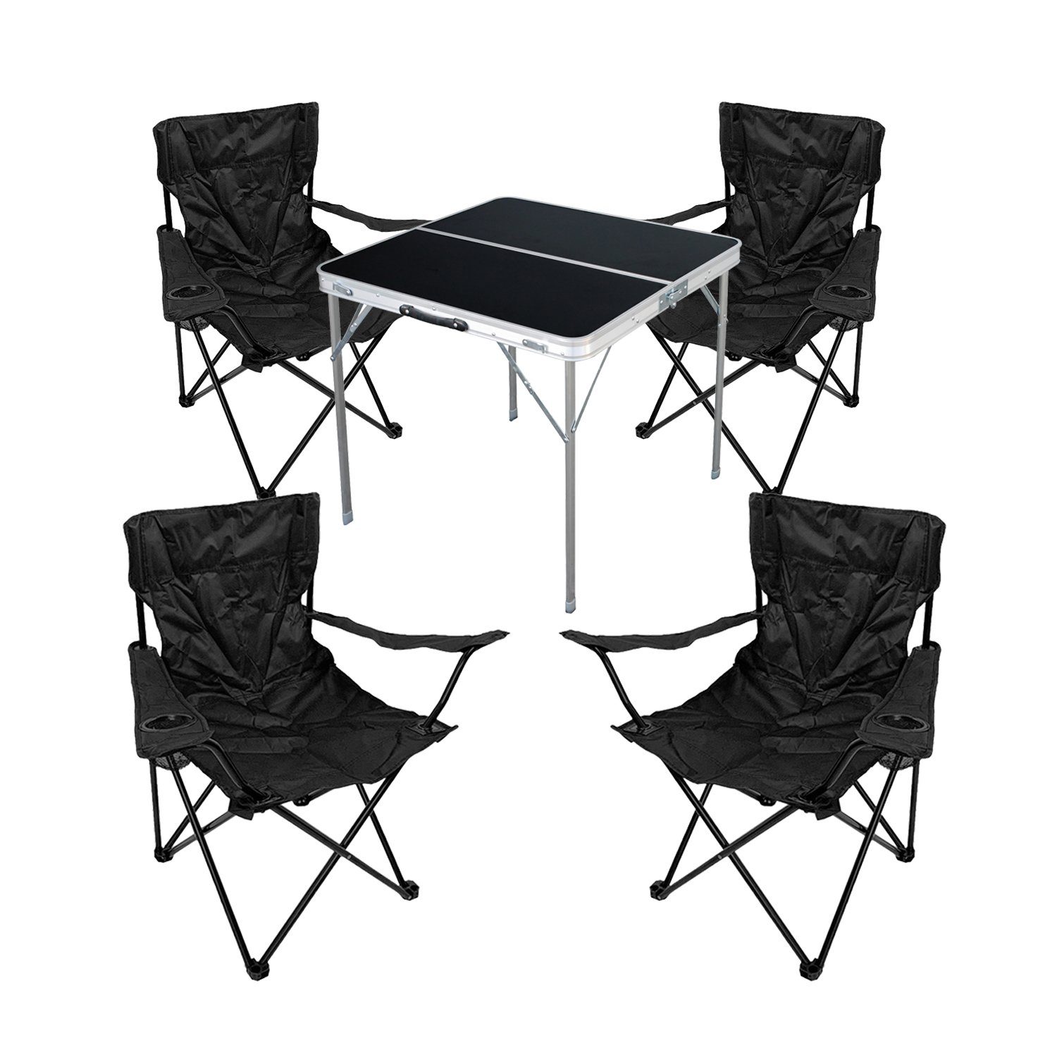 Mojawo Essgruppe 5-teiliges Campingmöbel Set Tisch schwarz + Campingstühle mit Tasche