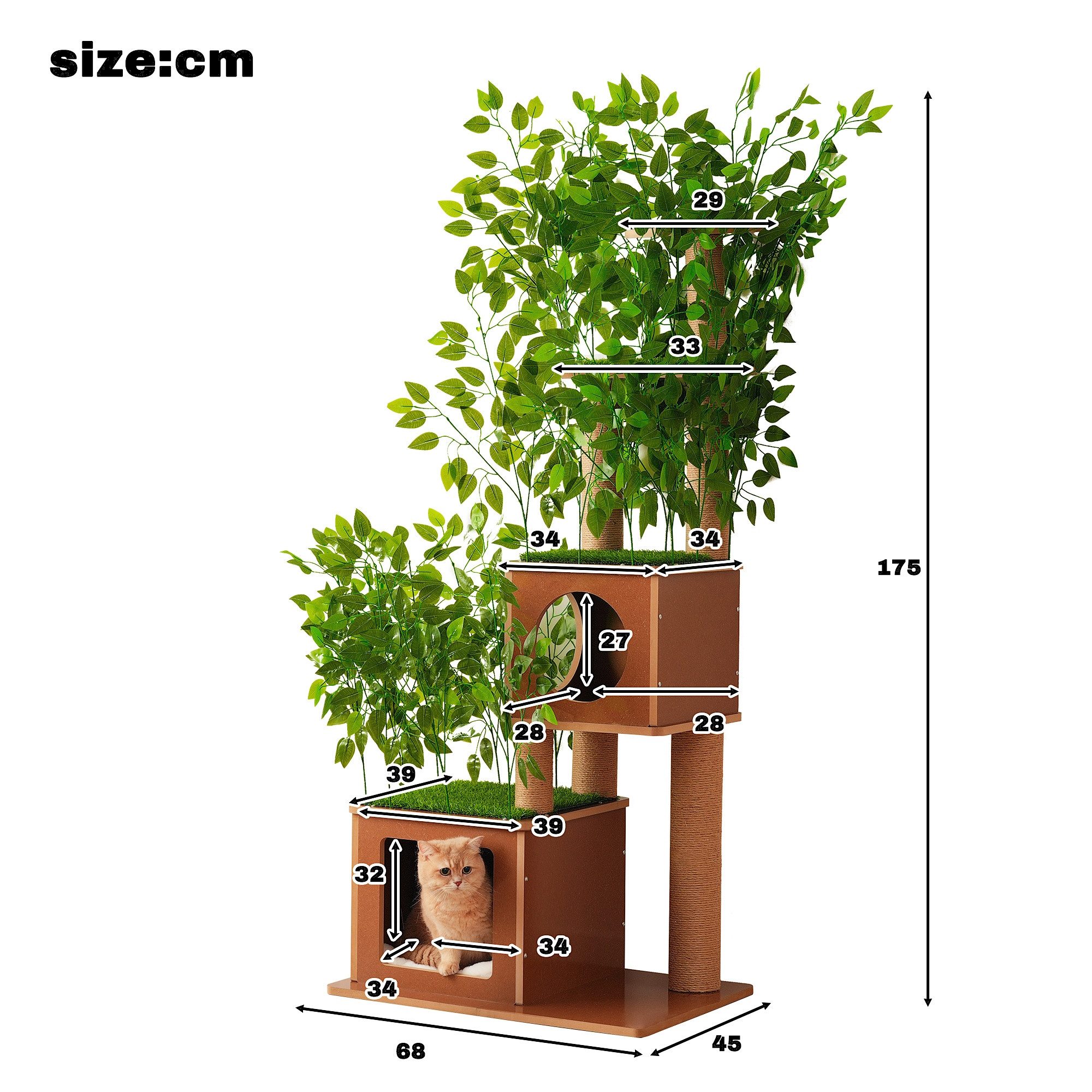 BlingBin Kratzbaum im Baumdesign mit abnehmbaren Kunstblättern, 2 Katzenhöhlen, & 2 Plattformen, Sisalsäulen mit weichen Kissen als Katzenmöbel