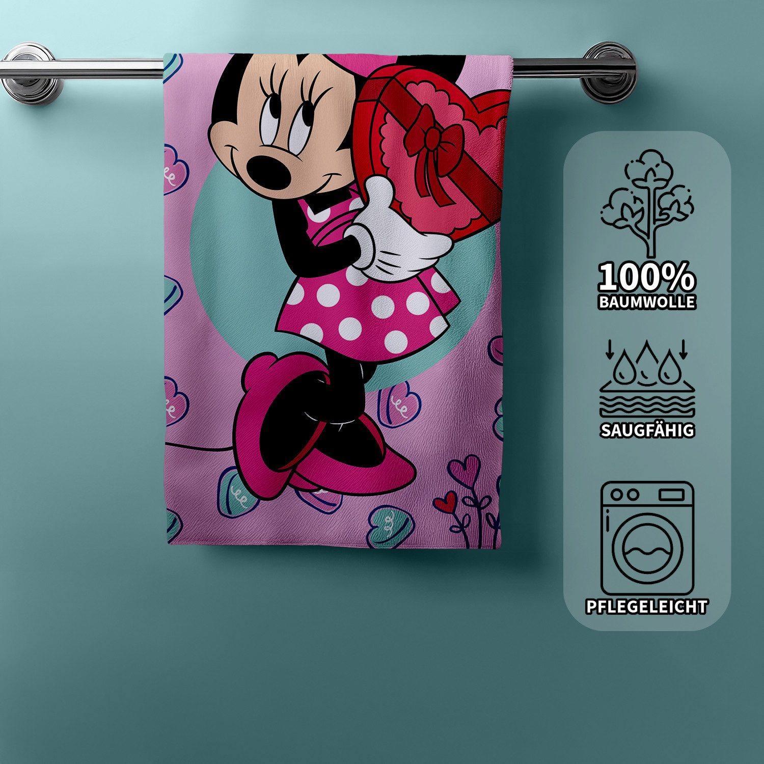 Jerry Fabrics Handtücher Disney Minnie Mouse Duschtuch Strandtuch Badetuch pink 70 x 140 cm, (1 Duschtuch, 1-St), Langlebig