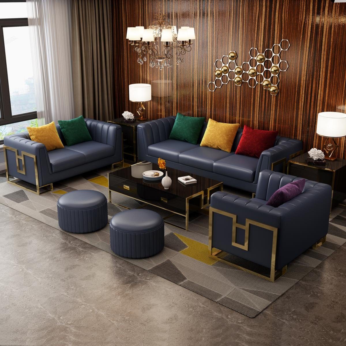 JVmoebel Sofa Ledersofa Couch Sofagarnituren 3+2+1 Sitzer Garnitur Design, Made in Europe Schwarz | Alle Sofas