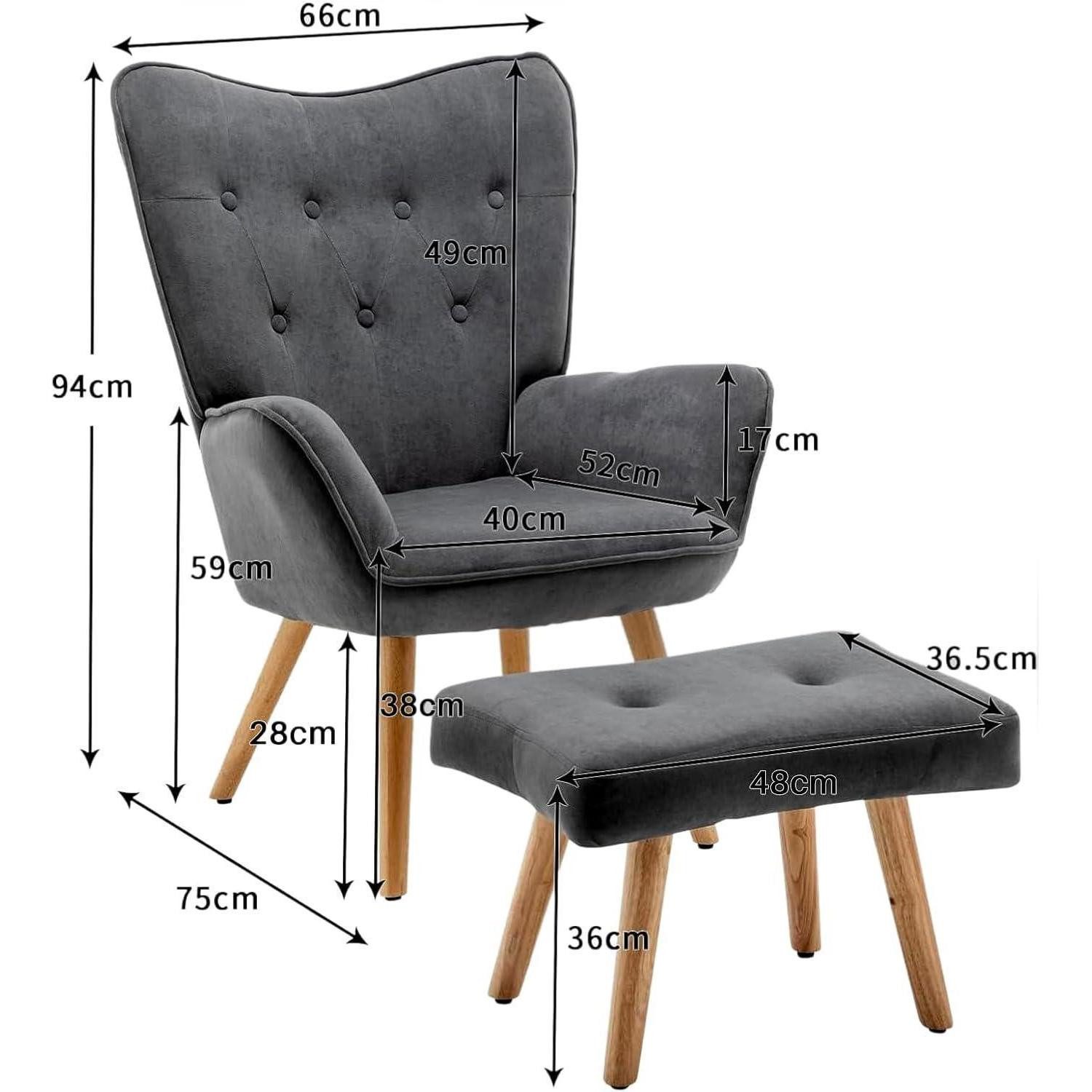LuxusKollektion Ohrensessel Sessel Ohrensessel Hocker Samt Relaxsessel Dunkelgrau sessel