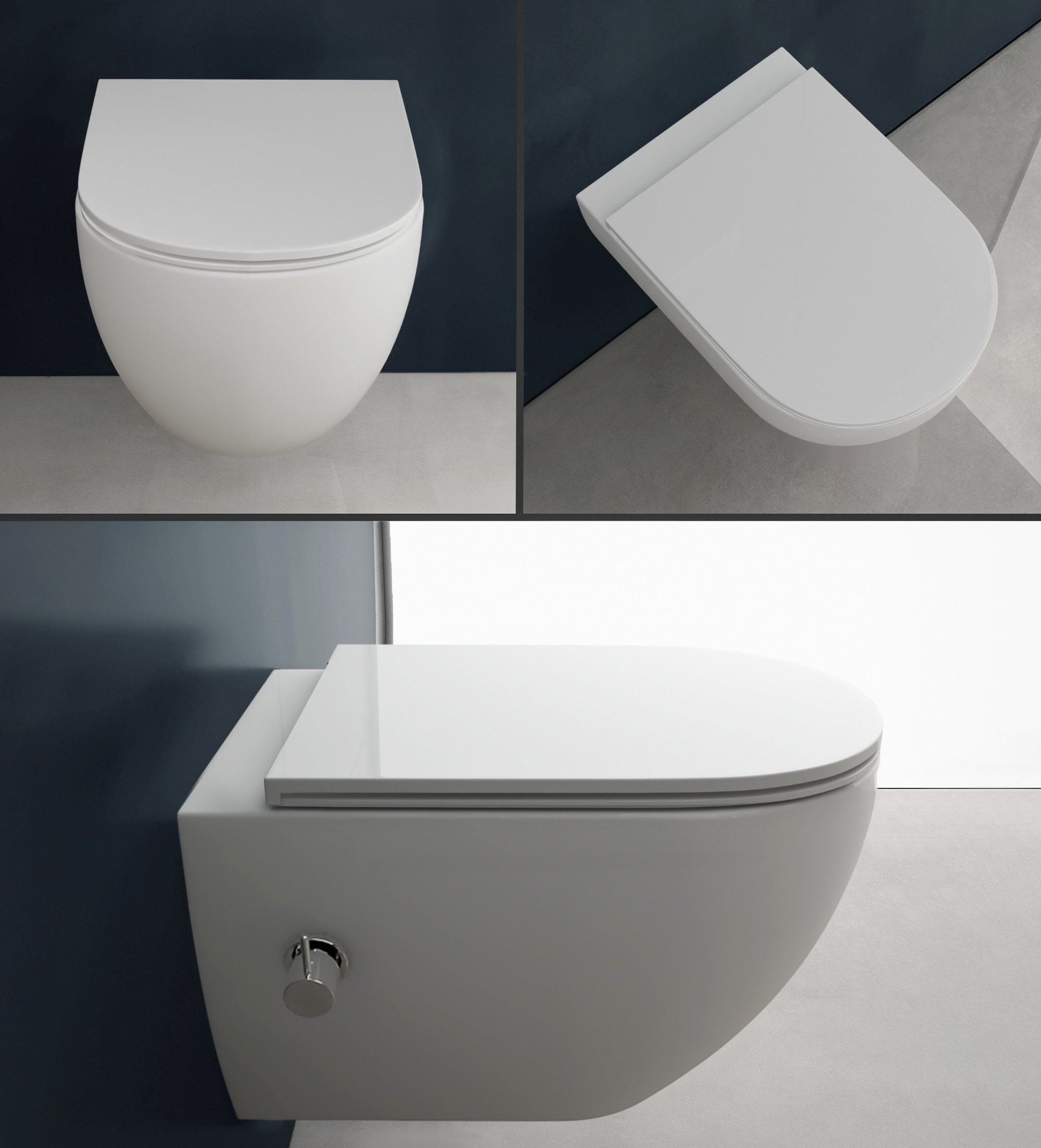 Alpenberger Dusch-WC Hänge WC mit Bidet Funktion, Tiefspül WC Spülrandlos mit WC Sitz, Wand WC, Bidet Toilette mit seitlich angebrachter Armatur
