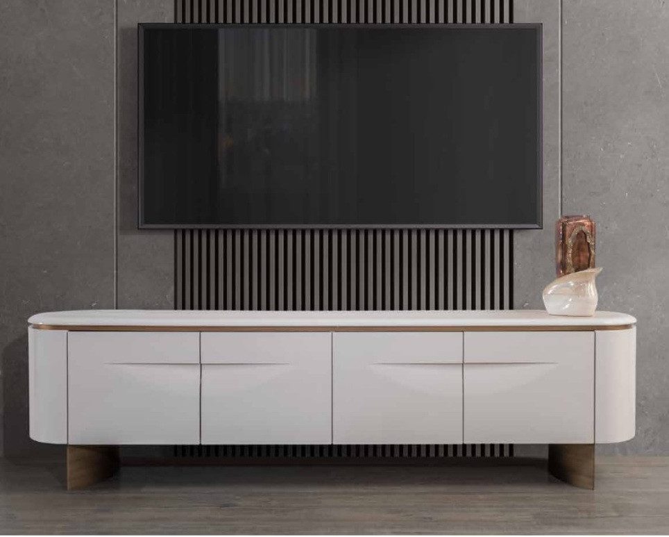 Xlmoebel TV-Schrank TV-Ständer RTV in Weiß und Holz mit modernem Design und Stauraum (TV-Ständer) Hergestellt in Europa