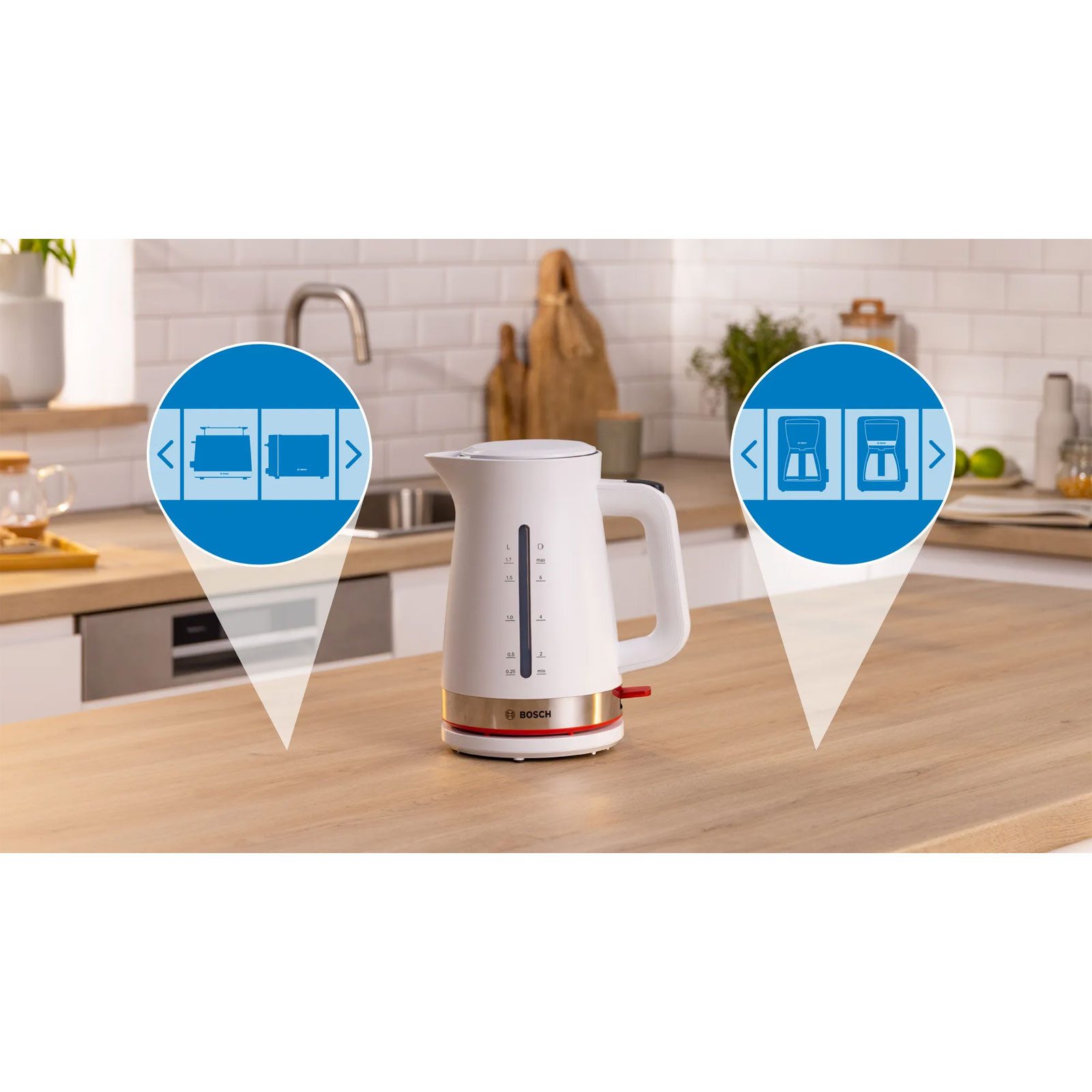 BOSCH Wasserkocher TWK4M221, Großzügiges Fassungsvermögen von 1.7 Litern