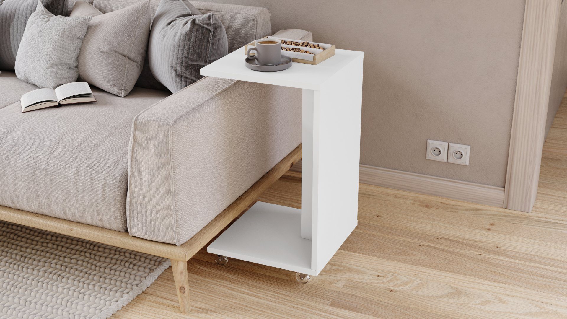 designimpex Beistelltisch Design Hugo Ecktisch Tisch Notebooktisch mit/ohne Rollen, tisch klein, ecktisch, rollbarer tisch, beistelltisch klein,homeoffice