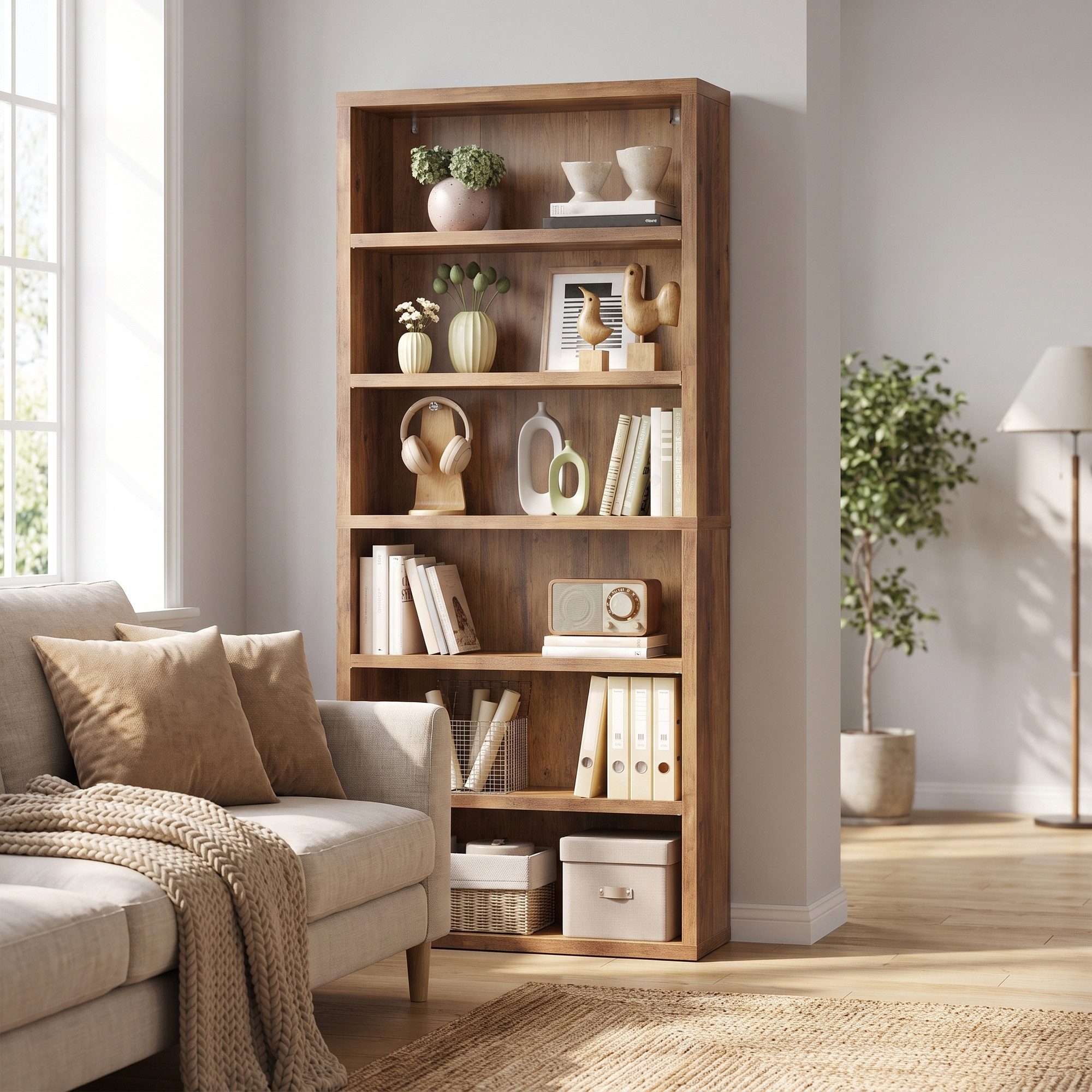 VASAGLE Bücherregal Standregal mit 6 Ebenen, 4 verstellbare Einlegeböden, 75 x 24 x 168 cm, für Arbeitszimmer, Wohnzimmer, Büro, Minimalismus – Bild 3 von 5