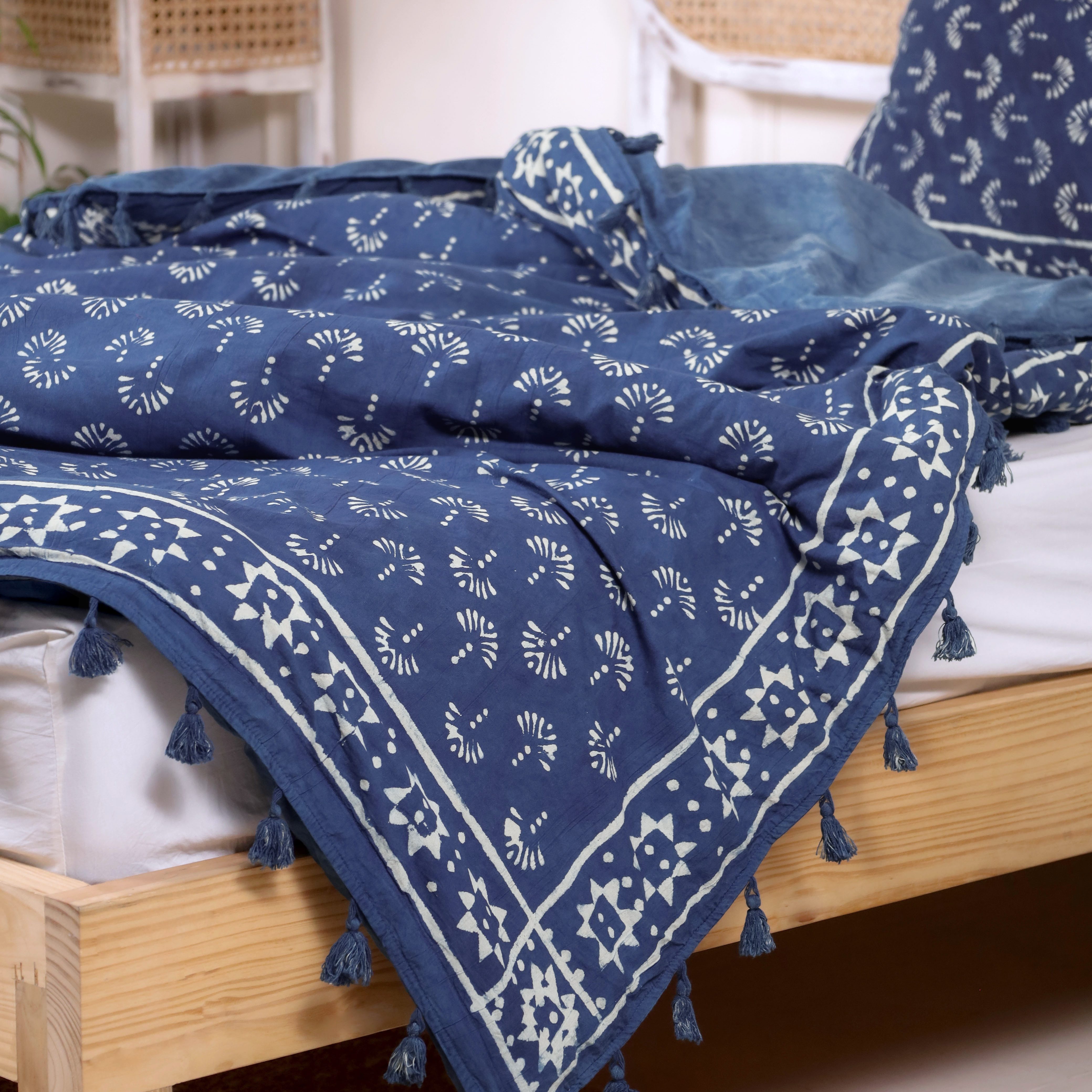 Karmandala Bettbezug Boho Bettbezug Blau Bettwäsche weiche Baumwolle Bohemian Style, Natürliche Baumwolle, mit Indigo gefärbt, frei von Chemikalien