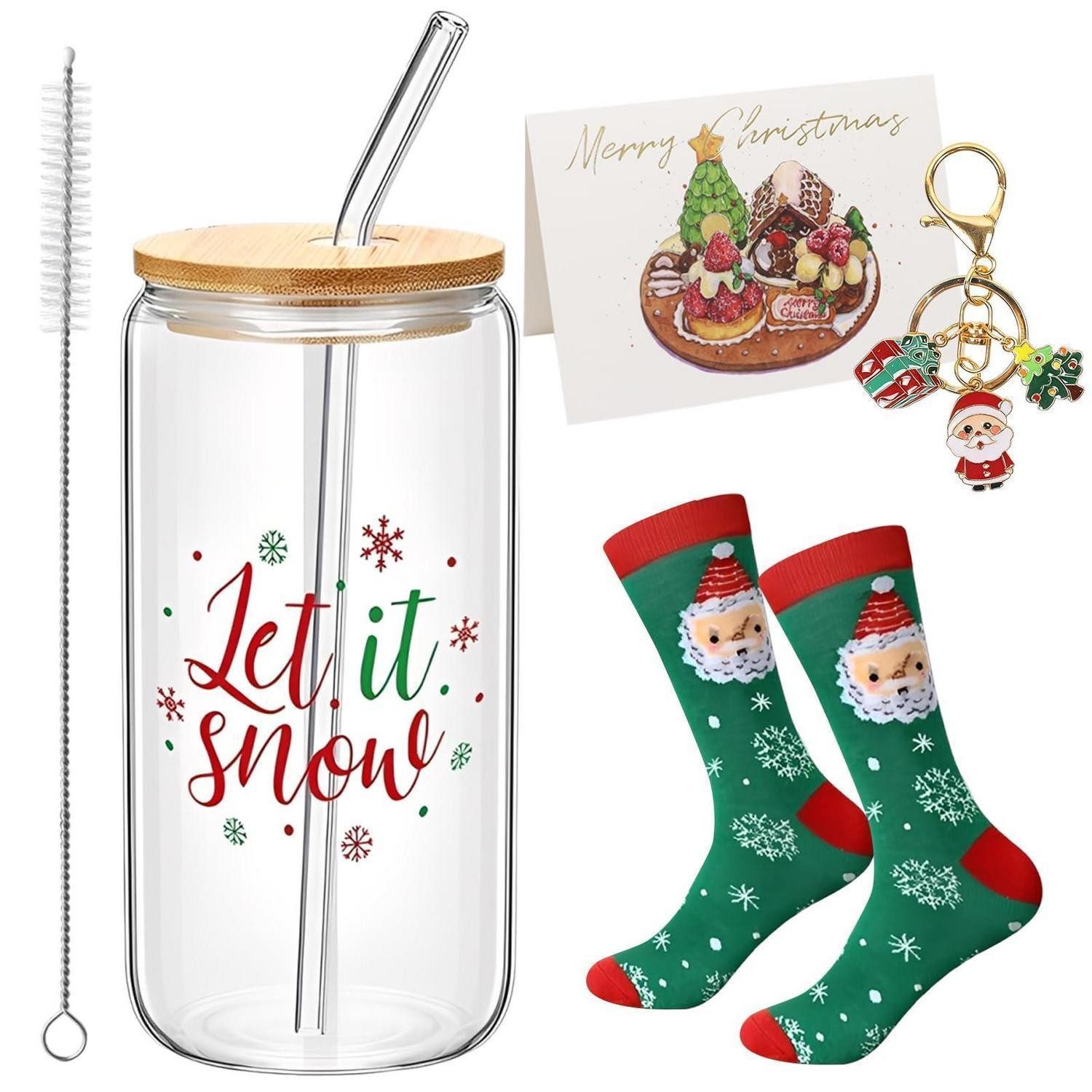 LuxusKollektion Coffee-to-go-Becher Weihnachtstasse 500ml mit Zubehör Set, Glas
