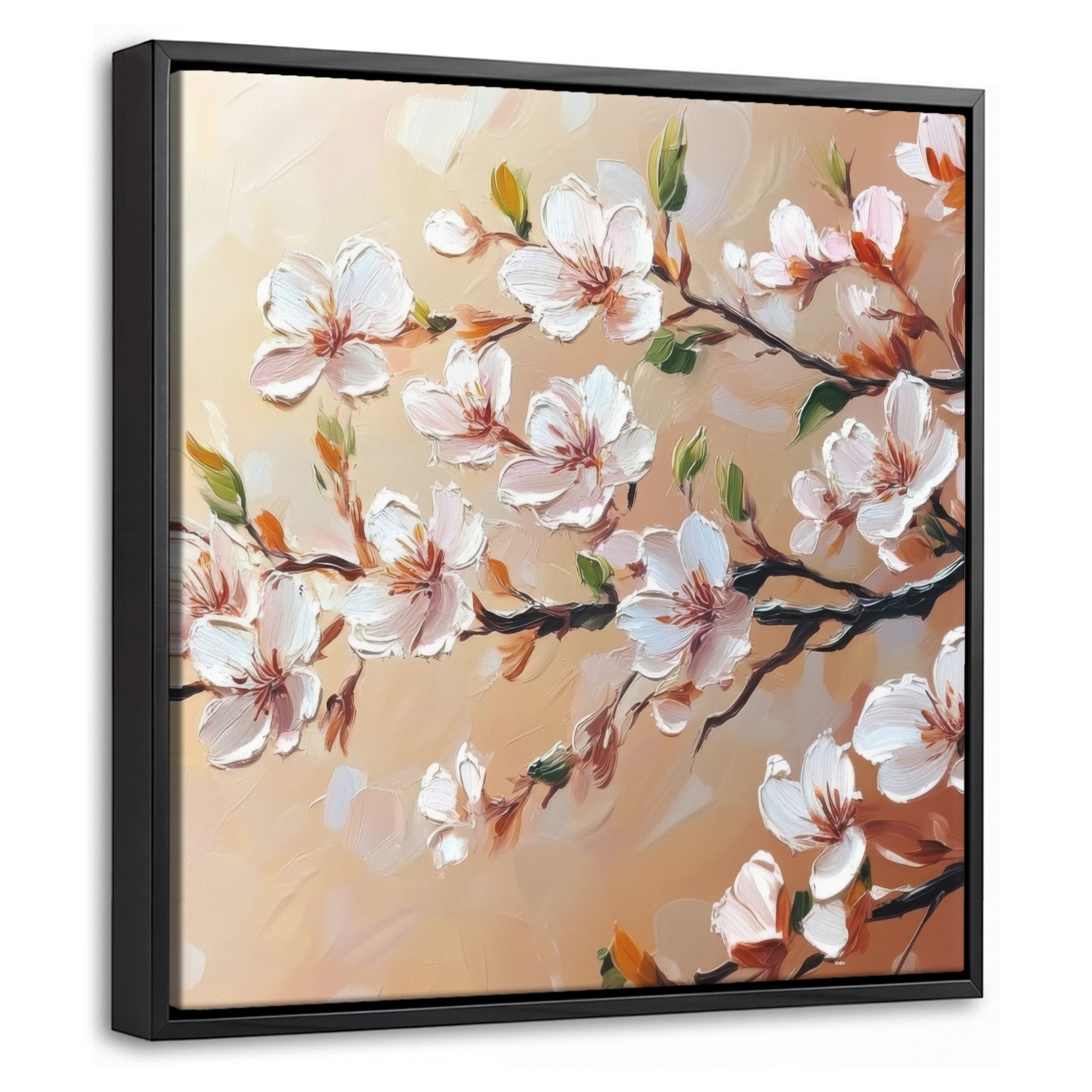 OneMillionCanvasses® Leinwandbild mit Rahmen - Blütenzweige - Malerisch - Rosa, Fotodruck (1 St), Leinwand Bilder Klein, Wand Dekoration Aesthetic 20x20cm