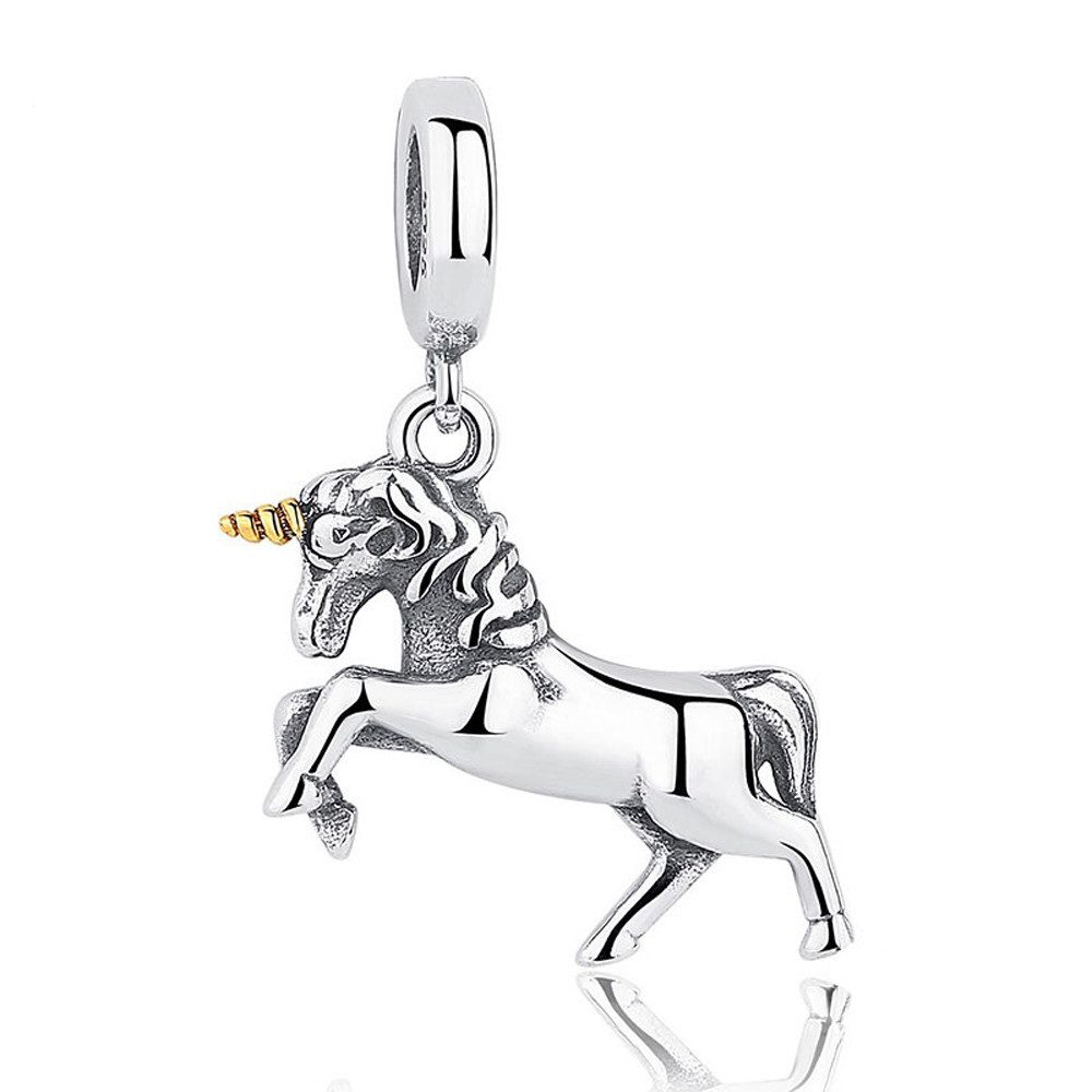Bead Charm Anhänger Einhorn, 925er Sterling Silber mit Teilvergoldung