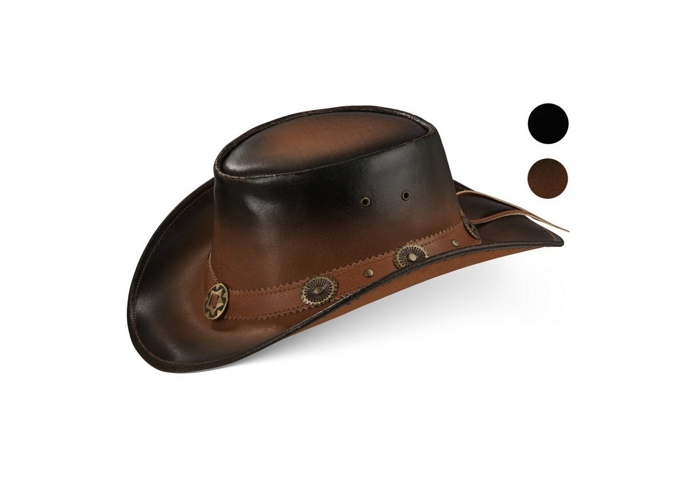 BLACK FOREST FOX Cowboyhut Cowboy Western Leder Hut STAR für Herren Damen in 2 Farben Terra Brown Größe XXL