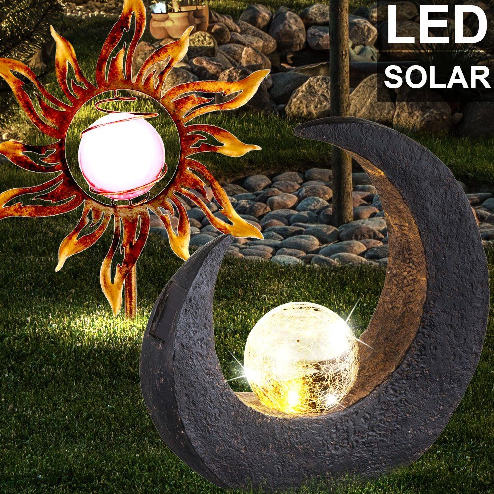 Dekolicht, 2er Set LED Solar Steck Lampen Sonne Mond Design