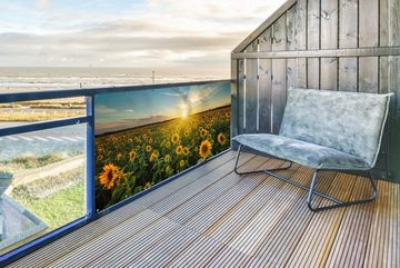 MuchoWow Balkonsichtschutz Sonnenuntergang - Blumen - Sonnenblume - Horizont - Landschaft (1-St) Balkonbanner, Sichtschutz für den Balkon, Robustes und wetterfest