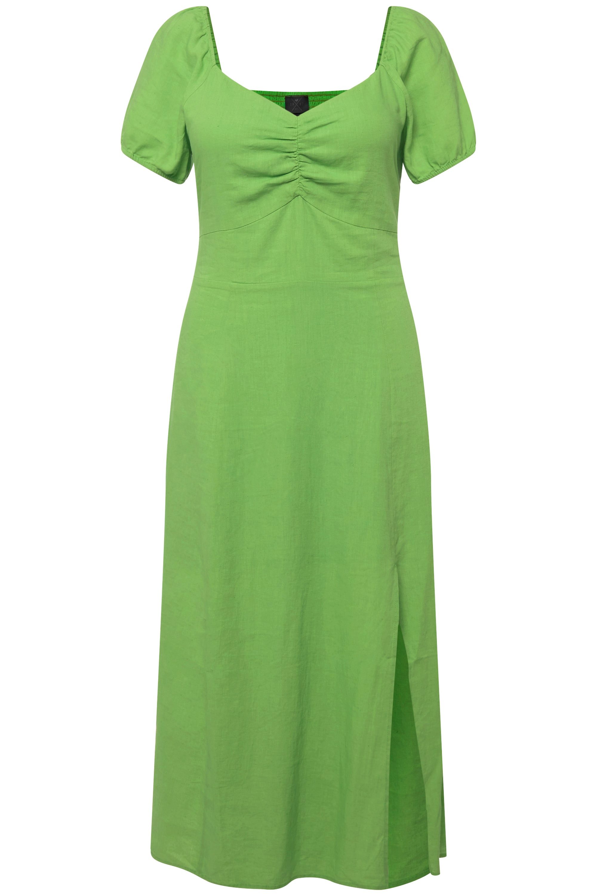 Ulla Popken Midikleid Midikleid Leinenmix Smokdetail günstig online kaufen
