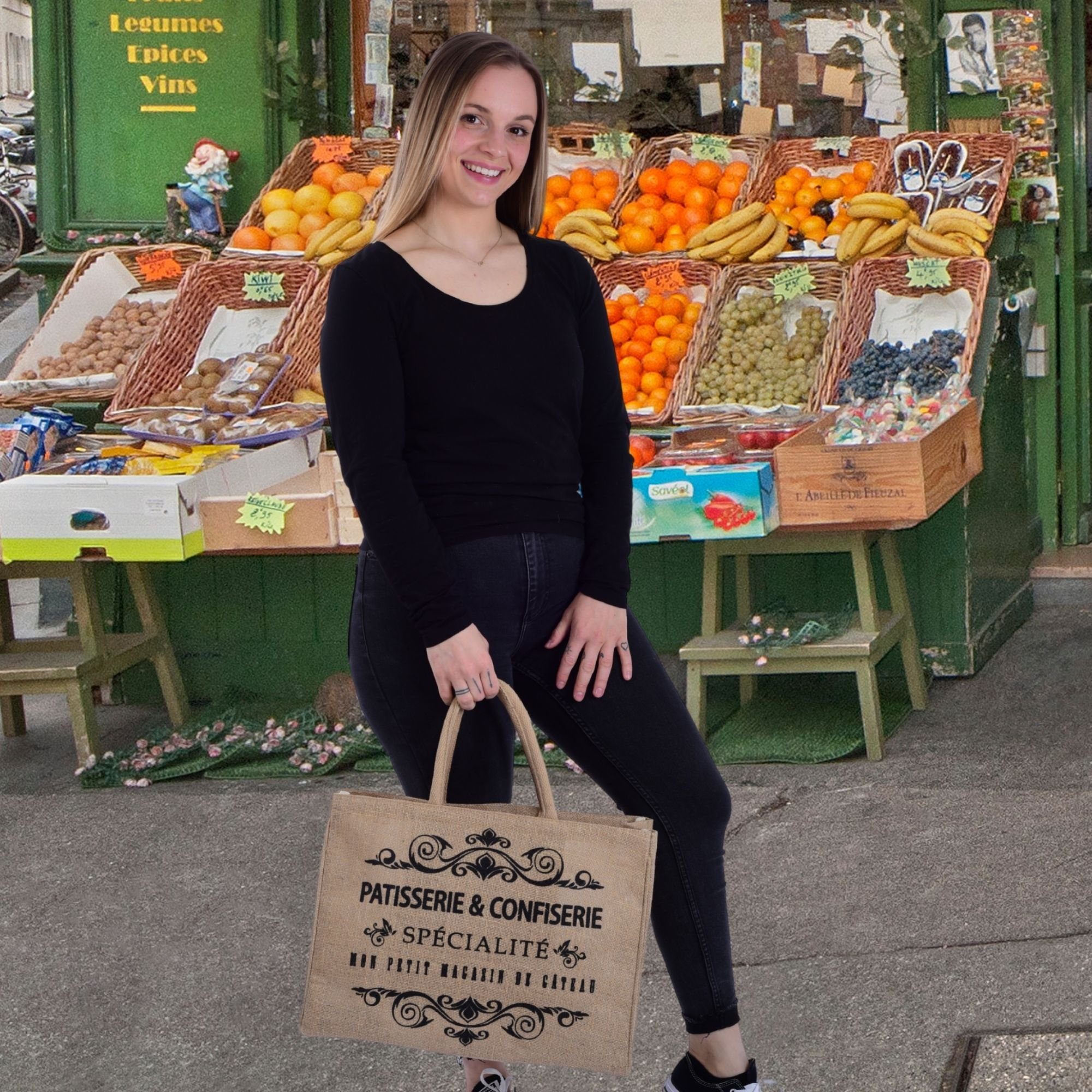 Domelo Einkaufskorb Jute Einkaufskorb, Vegan Einkaufstasche, Korbtasche, Shopping bag, Bottom: verstärkt