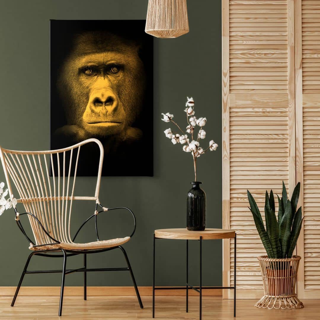 Dschungel, Vintage Wandbild Safari K&L Art Waldtiere Leinwandbild Gorilla handmade Wall Gold Wohnzimmer Leinwandbild