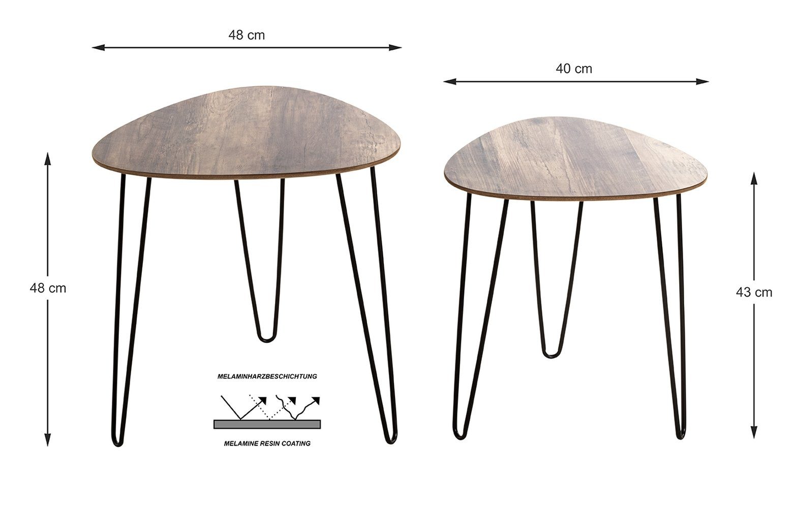 freiraum Beistelltisch 25856 (2er Set), (2er Set) in schwarz-eiche, MDF, Metall - 40x43x40 (BxHxT)