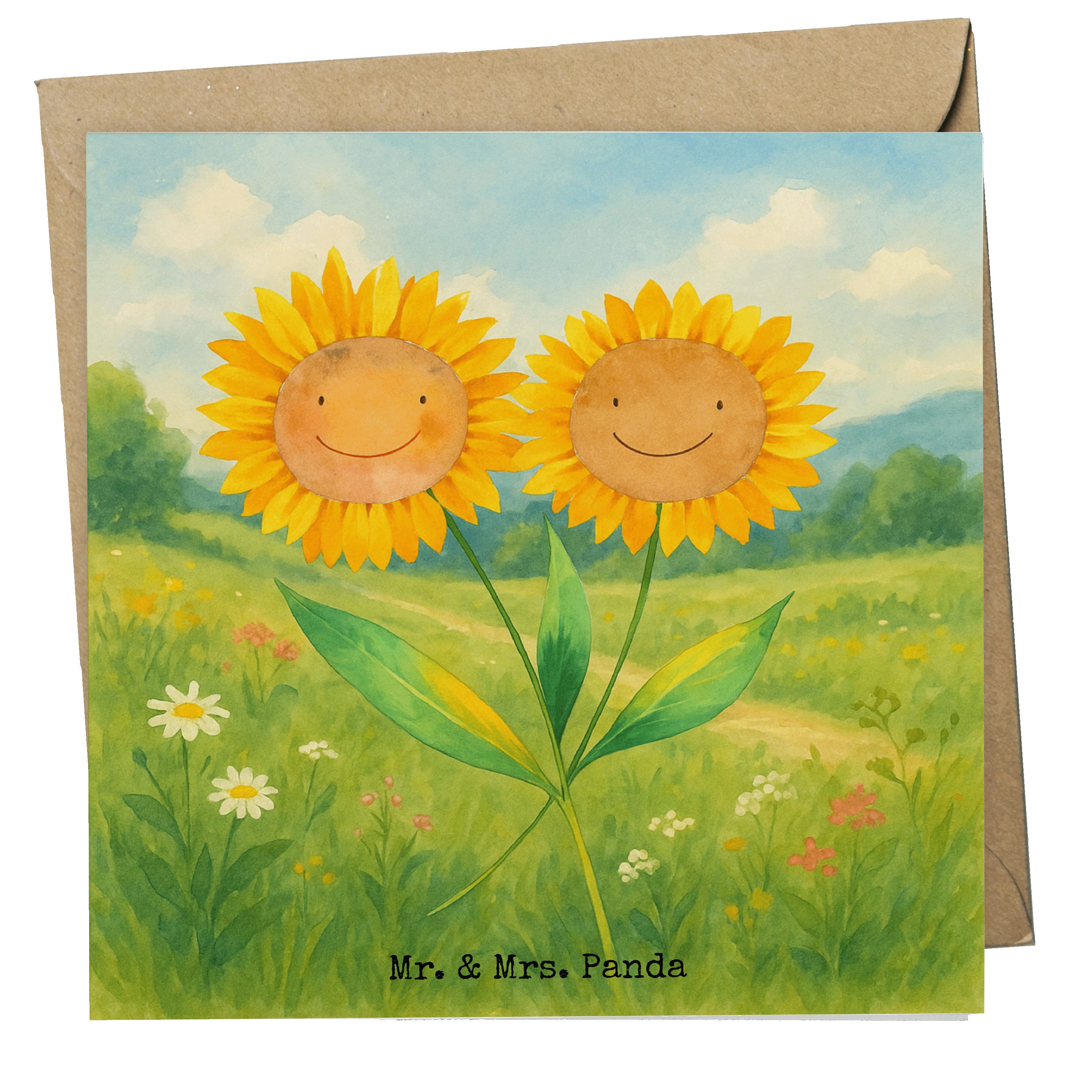 Mr. & Mrs. Panda Grußkarte Blume Sonnenblume Design, Grußkarte, Weiß, doppelkarte, Klappkarte, a, Freundin Klappkarte Freundschaft