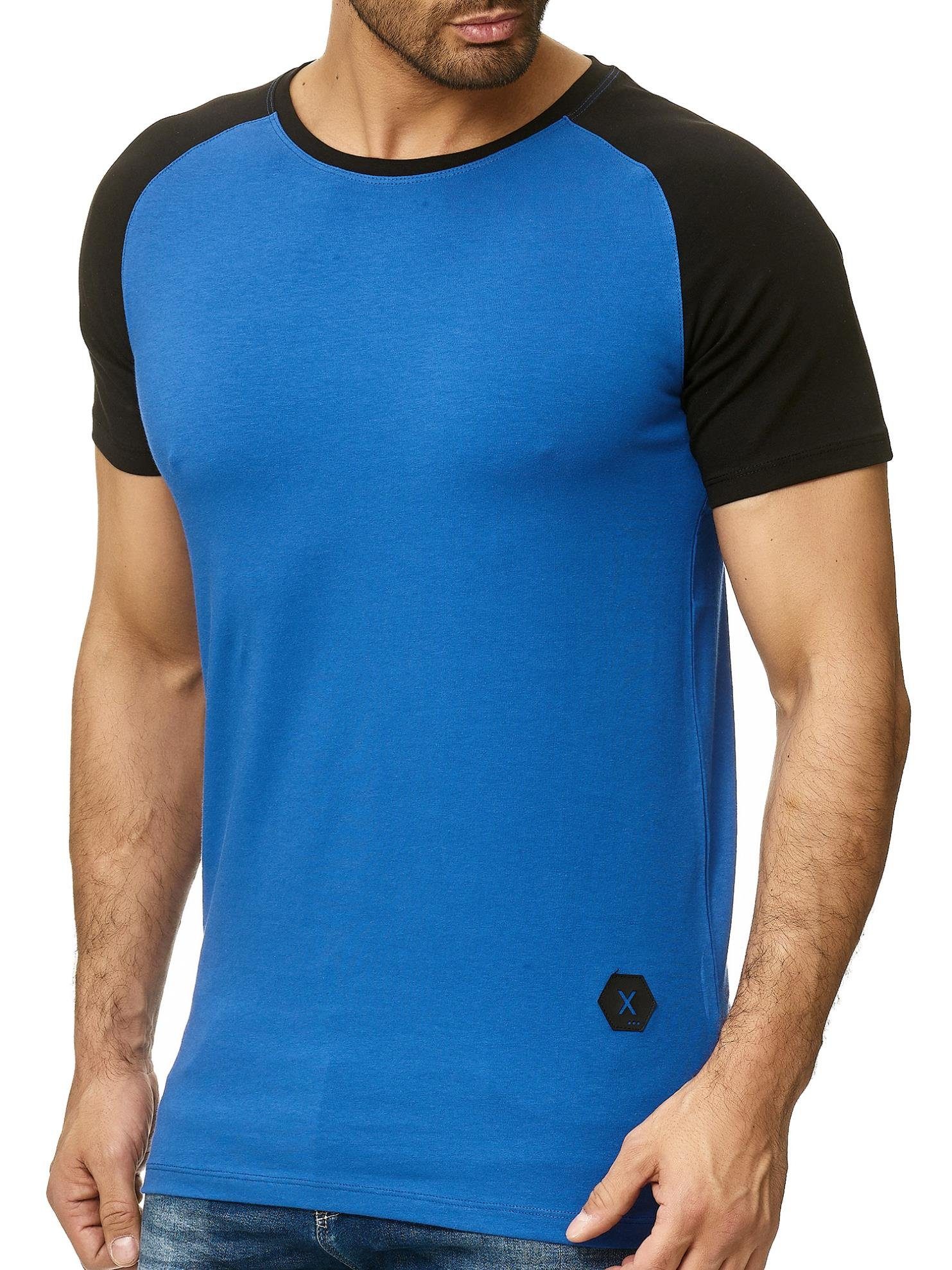 (Shirt Casual Freizeit T-Shirt Tee, OneRedox Fitness Blau Kurzarmshirt Design) 1-tlg., im modischem 1302C Polo Schwarz