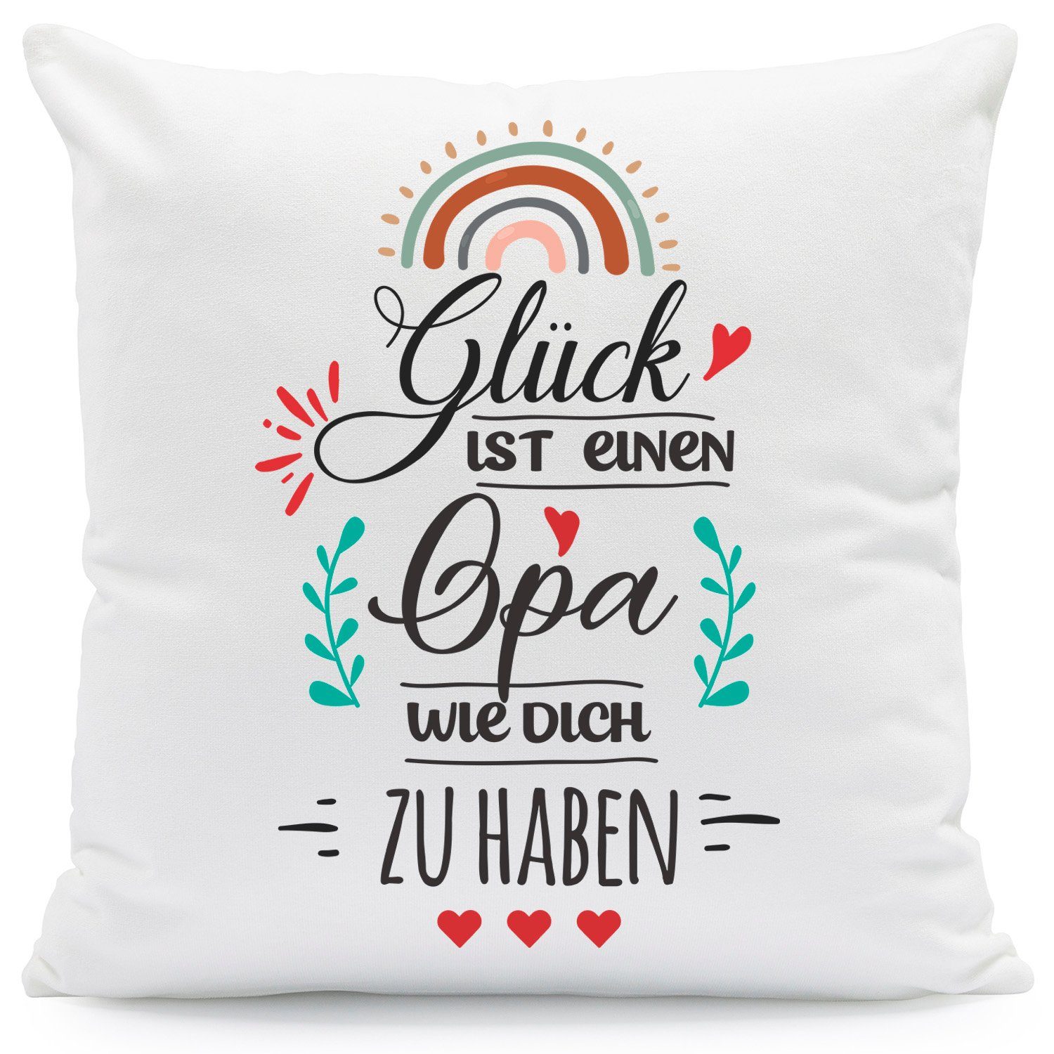 GRAVURZEILE Zierkissen mit Spruch - Glück ist - Geschenk für Freunde & Familie -, starke Farben ohne verblassen - Opa - ohne Füllung