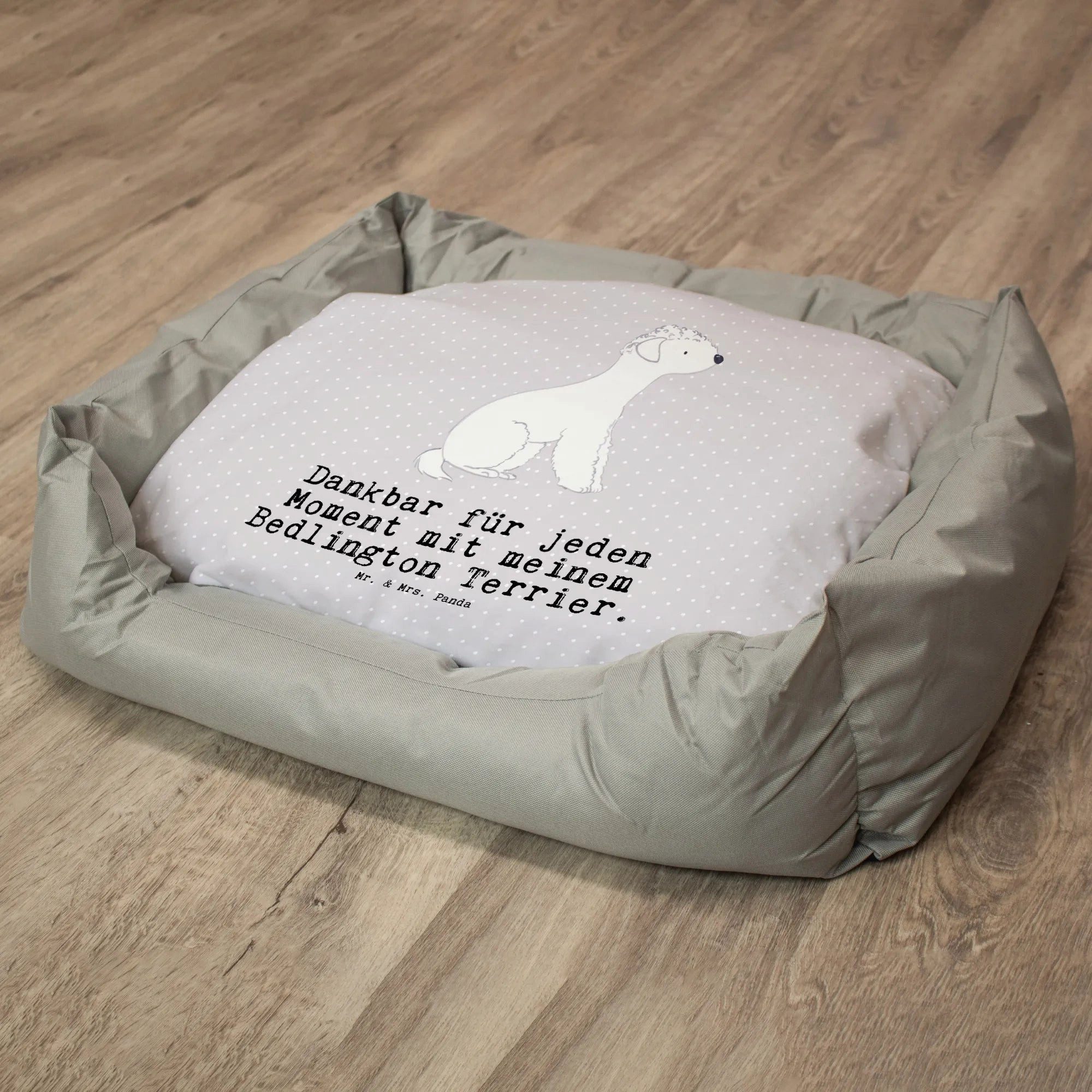 Thumbnail - Mr. & Mrs. Panda Tierbett Bedlington Terrier Moment - Grau Pastell - Geschenk, Liegeplatz, Hund, Süße Designs