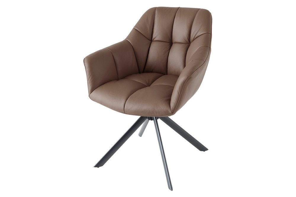 riess-ambiente Polsterstuhl PAPILLON brandy braun/schwarz – Echtleder, mit Armlehne, Metall (Einzelartikel, 1 St), 180° drehbar & automatischer Rückführung – ideal für Esszimmer & Büro